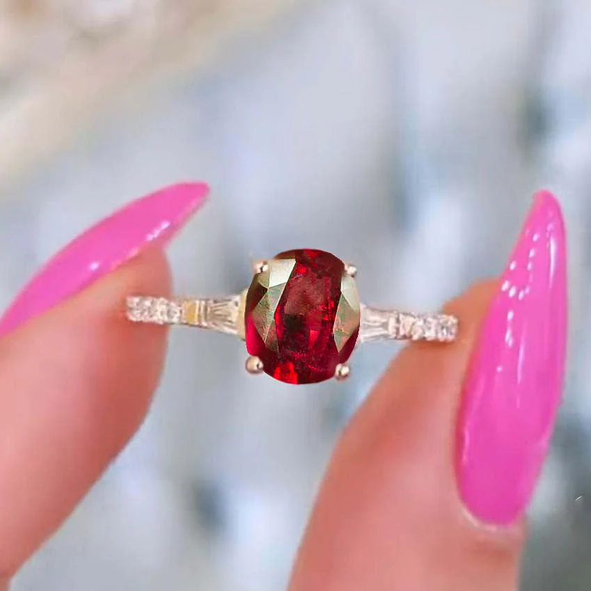 Natural Ruby with White Zircon Three Stone Engagement Ring - Image 2
