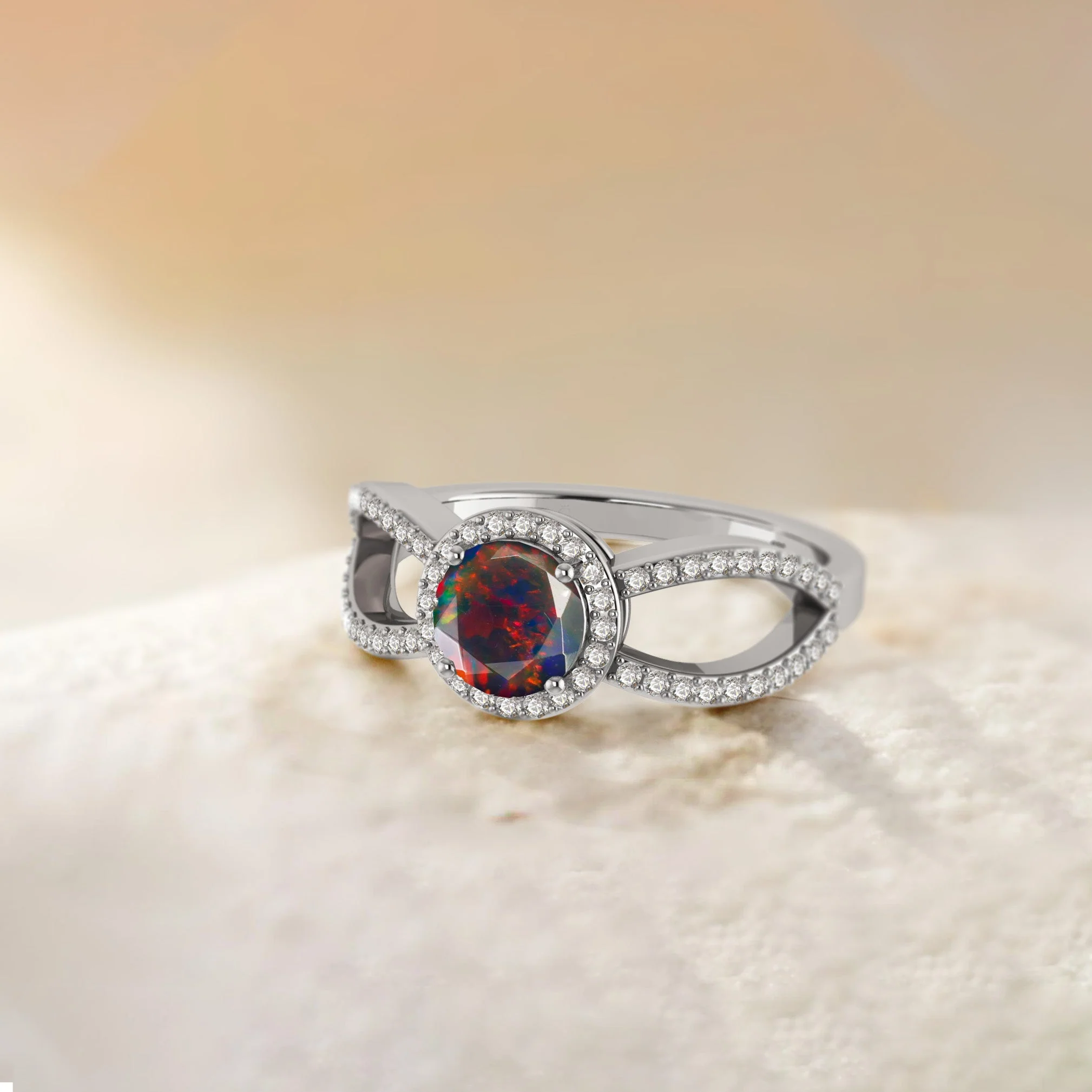 Natural Sparkling Black Opal Halo Engagement Ring - Image 4