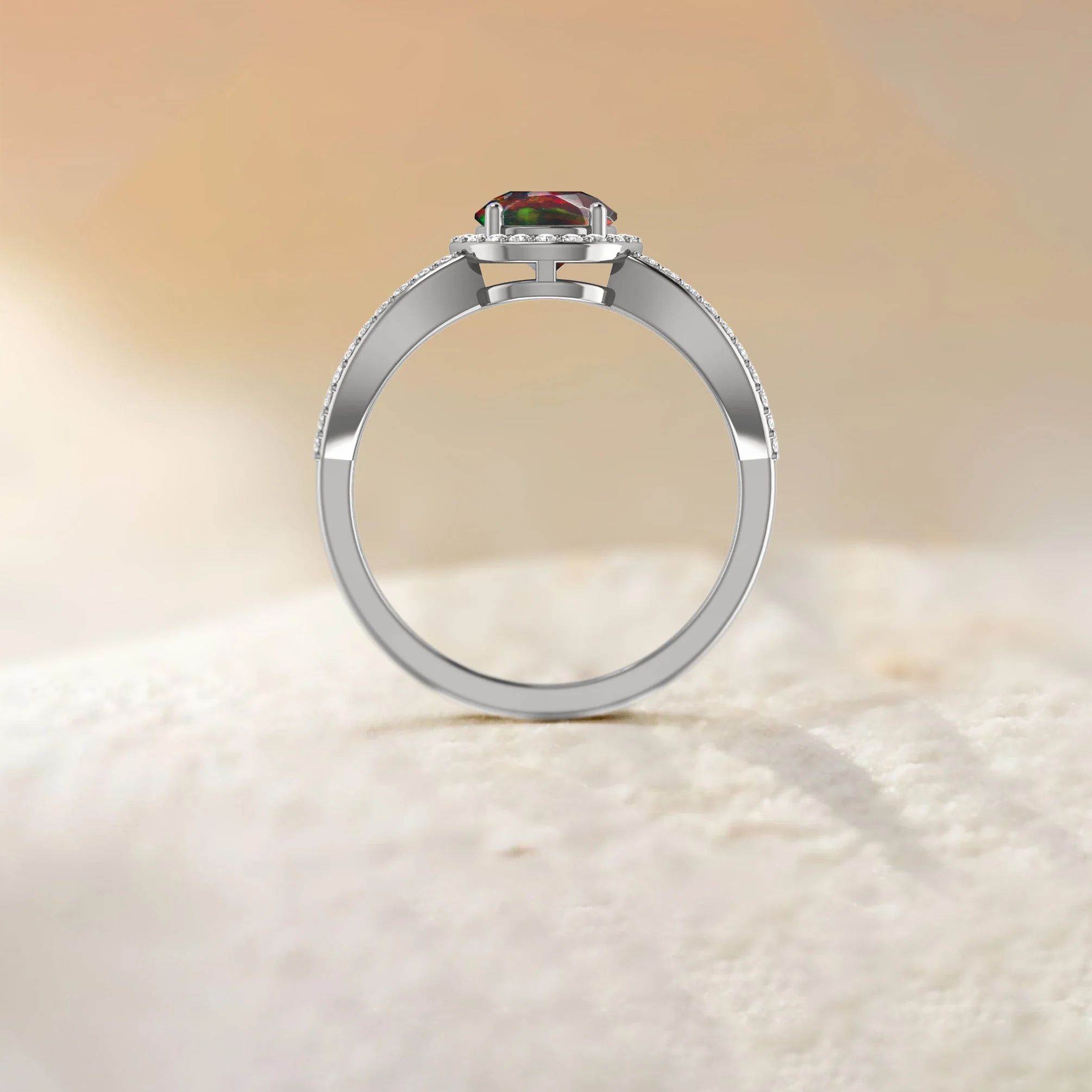 Natural Sparkling Black Opal Halo Engagement Ring - Image 5