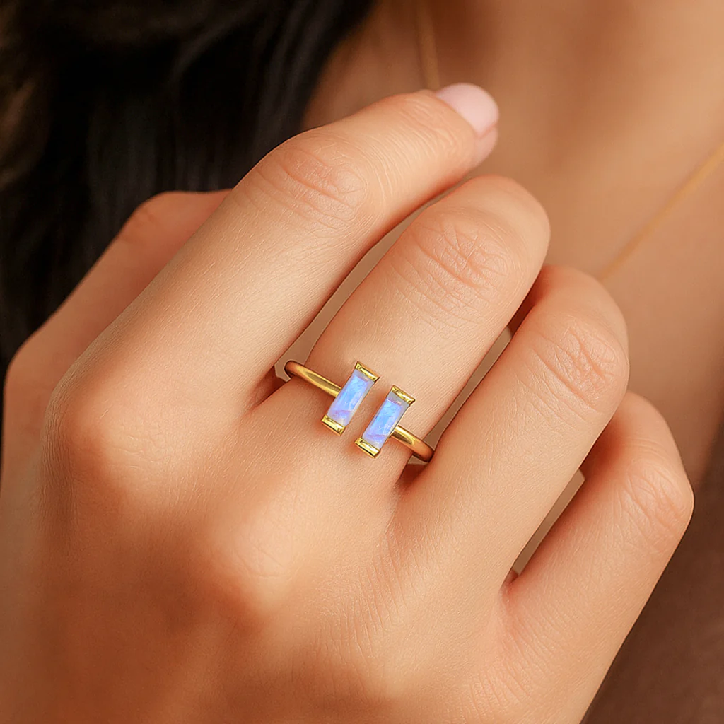 Natural Vertical Moonstone Baguette Open Ring in 925 Sterling Silver 5x2mm 0.80ct - Image 10