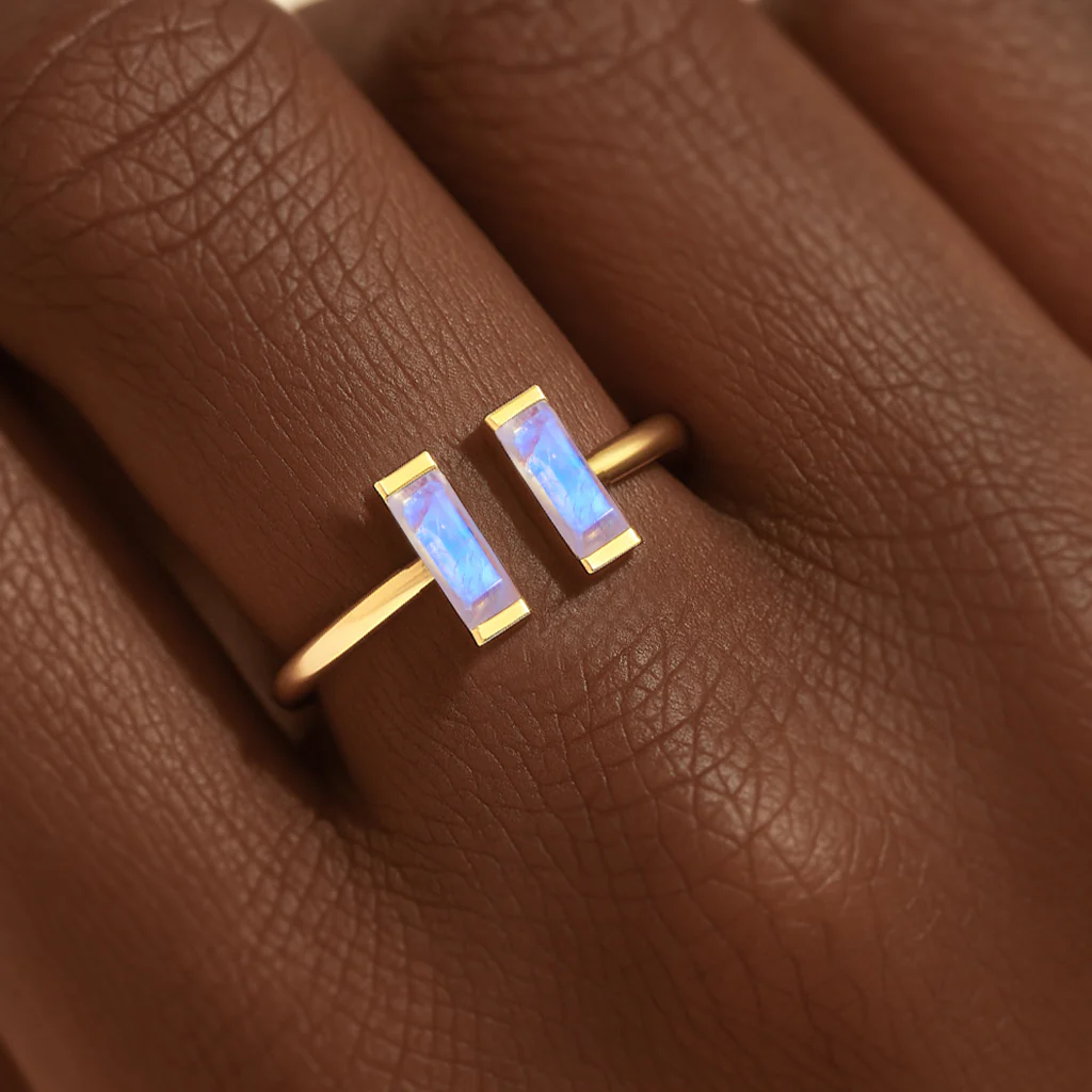 Natural Vertical Moonstone Baguette Open Ring in 925 Sterling Silver 5x2mm 0.80ct - Image 11