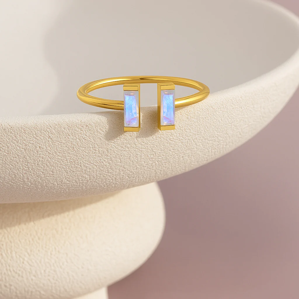 Natural Vertical Moonstone Baguette Open Ring in 925 Sterling Silver 5x2mm 0.80ct - Image 12