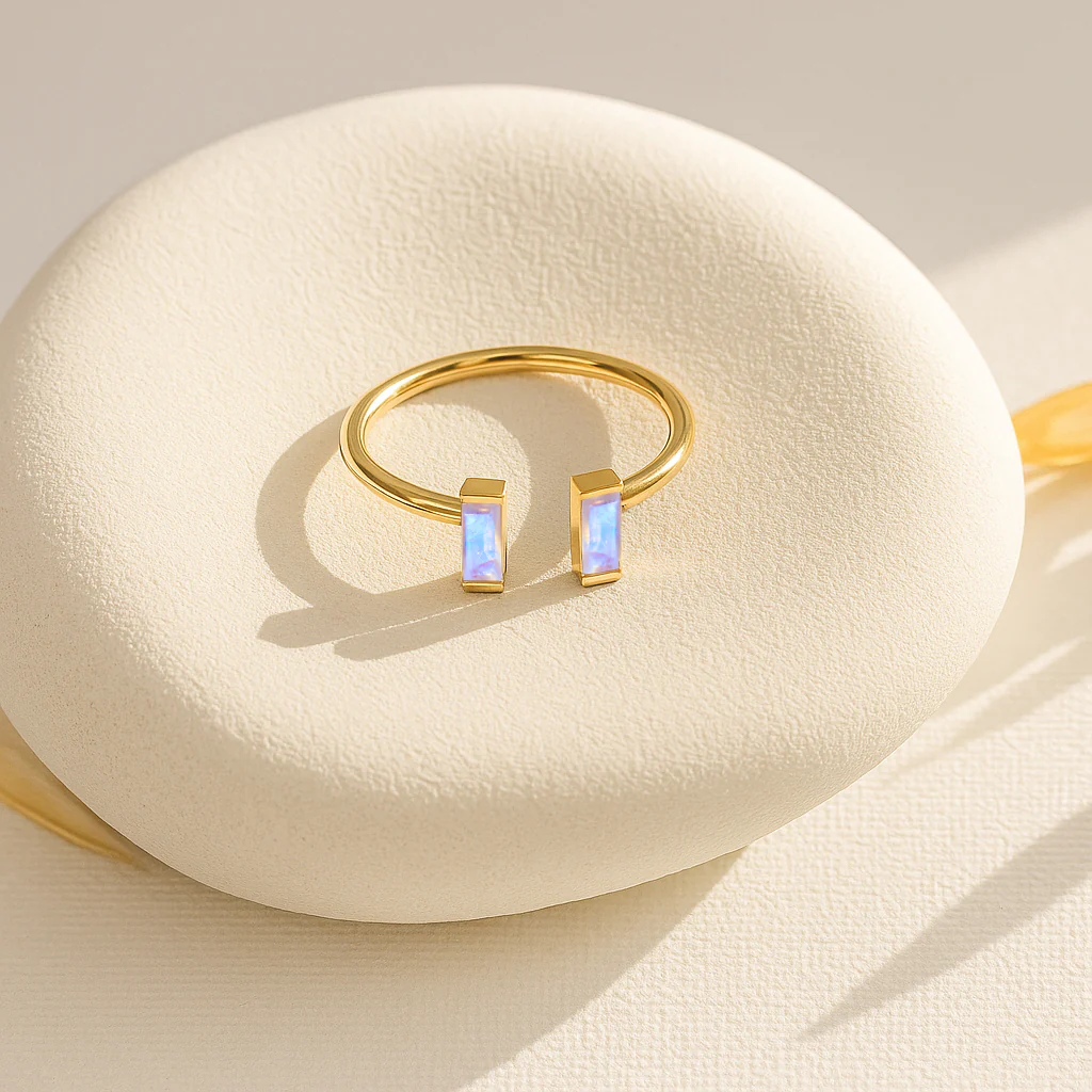 Natural Vertical Moonstone Baguette Open Ring in 925 Sterling Silver 5x2mm 0.80ct - Image 13