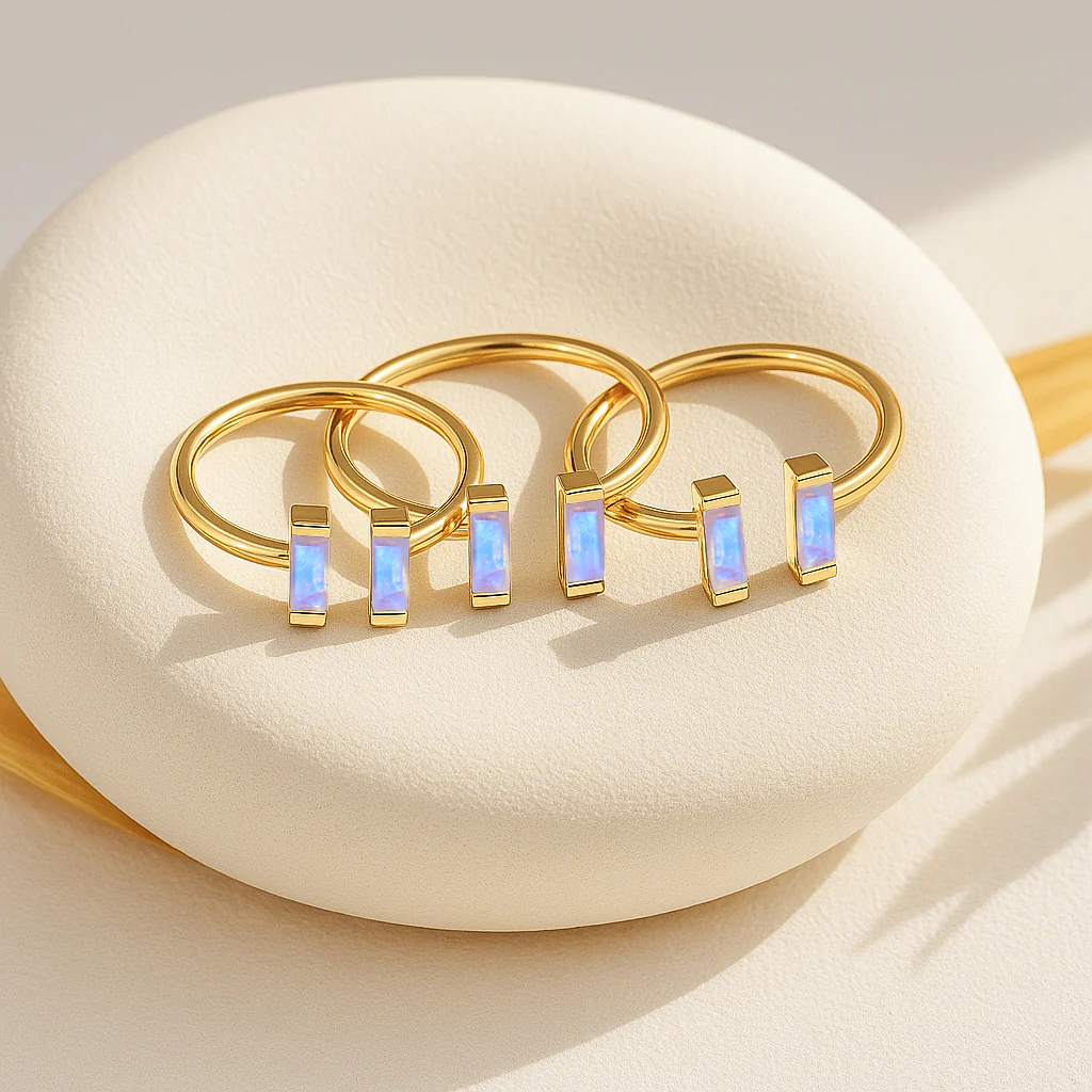 Natural Vertical Moonstone Baguette Open Ring in 925 Sterling Silver 5x2mm 0.80ct - Image 14
