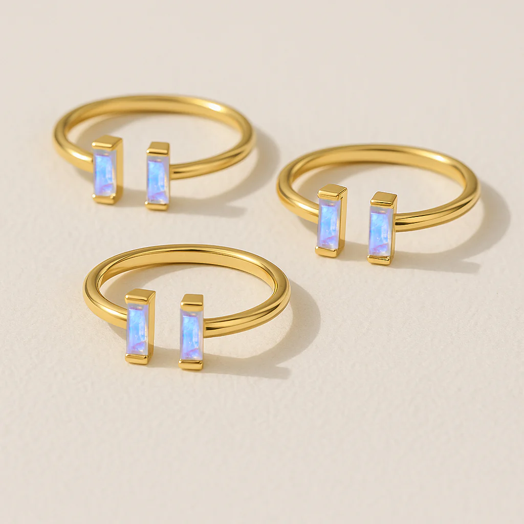 Natural Vertical Moonstone Baguette Open Ring in 925 Sterling Silver 5x2mm 0.80ct - Image 15