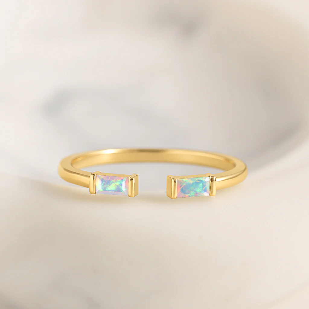 Natural White Horizontal Opal Baguette Open Ring in 925 Sterling Silver 5x2mm 0.50ct - Image 9