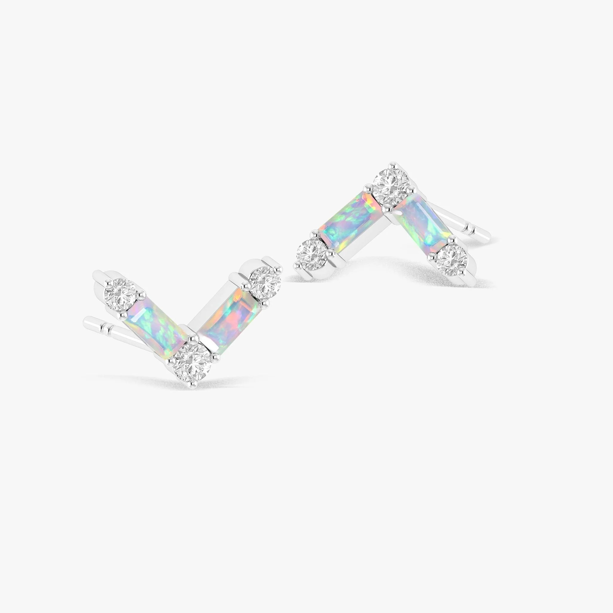 Natural White Opal AV Style Stud Earrings - Image 4