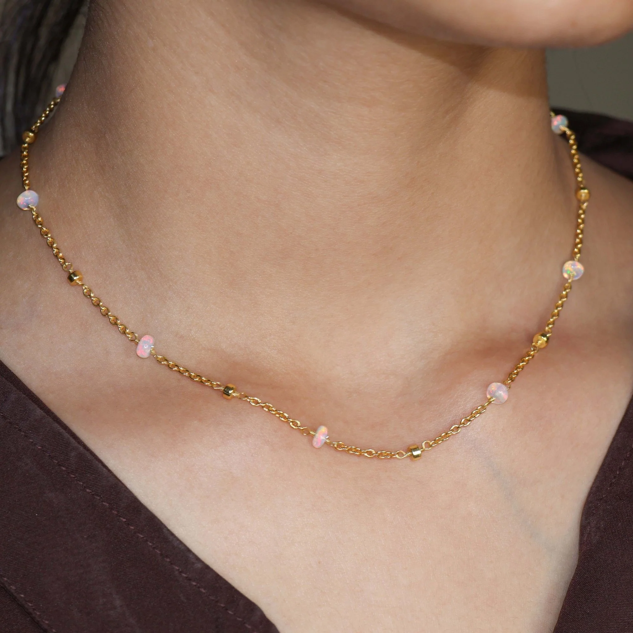 Natural White Opal Beaded Chain Necklace for Women - Image 2
