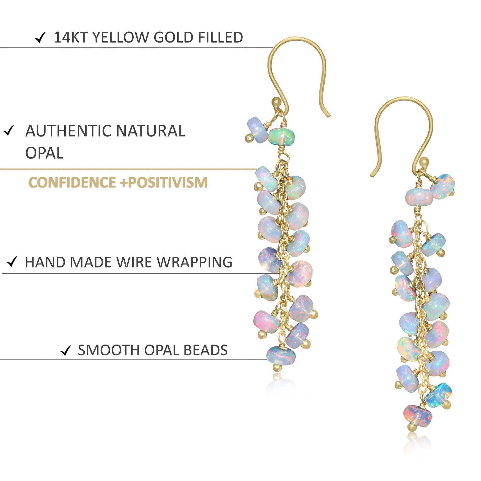 Natural White Opal Beaded Long Cluster Dangle Earrings - Image 5