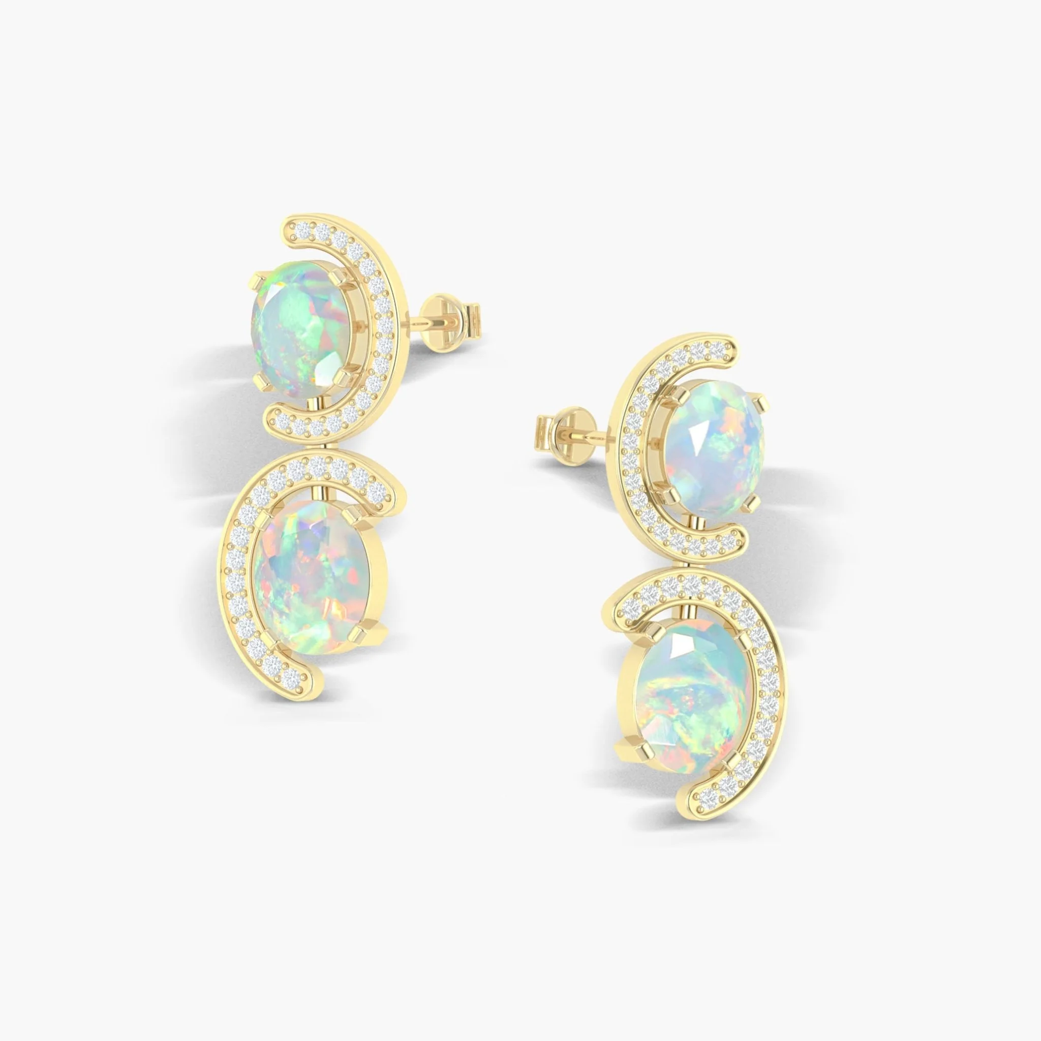 Natural White Opal 'C' Shape Stud Earrings - Image 4