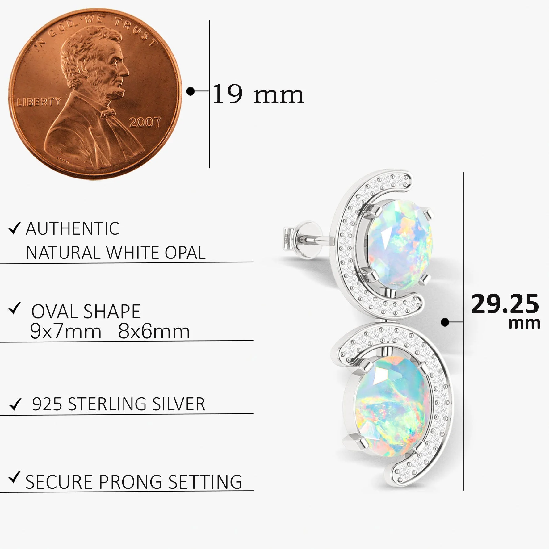 Natural White Opal 'C' Shape Stud Earrings - Image 5