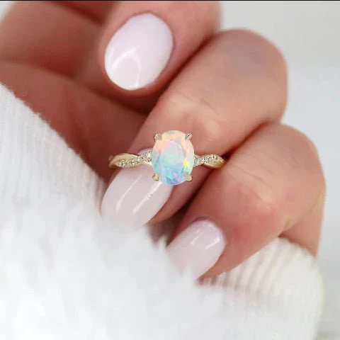 Natural White Opal Crossover Ring 8X6 MM - Image 3