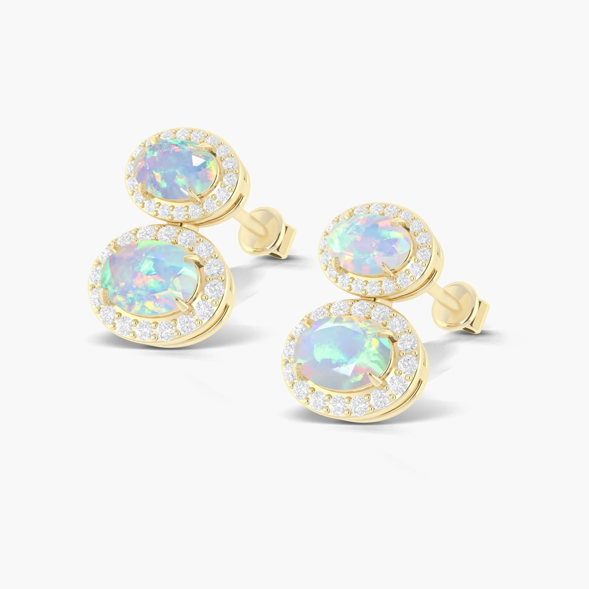 Natural White Opal Dual Stone Halo Stud Earrings - Image 4