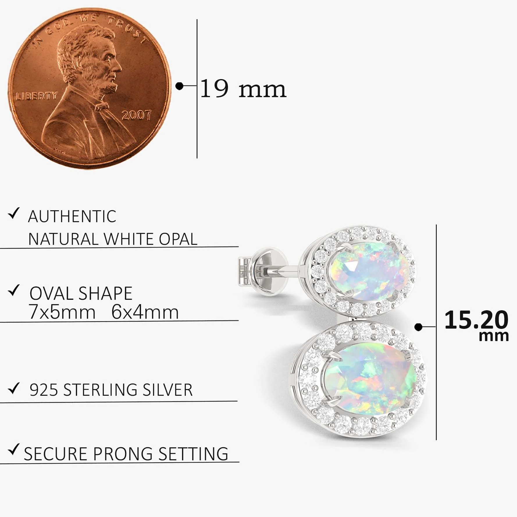 Natural White Opal Dual Stone Halo Stud Earrings - Image 5