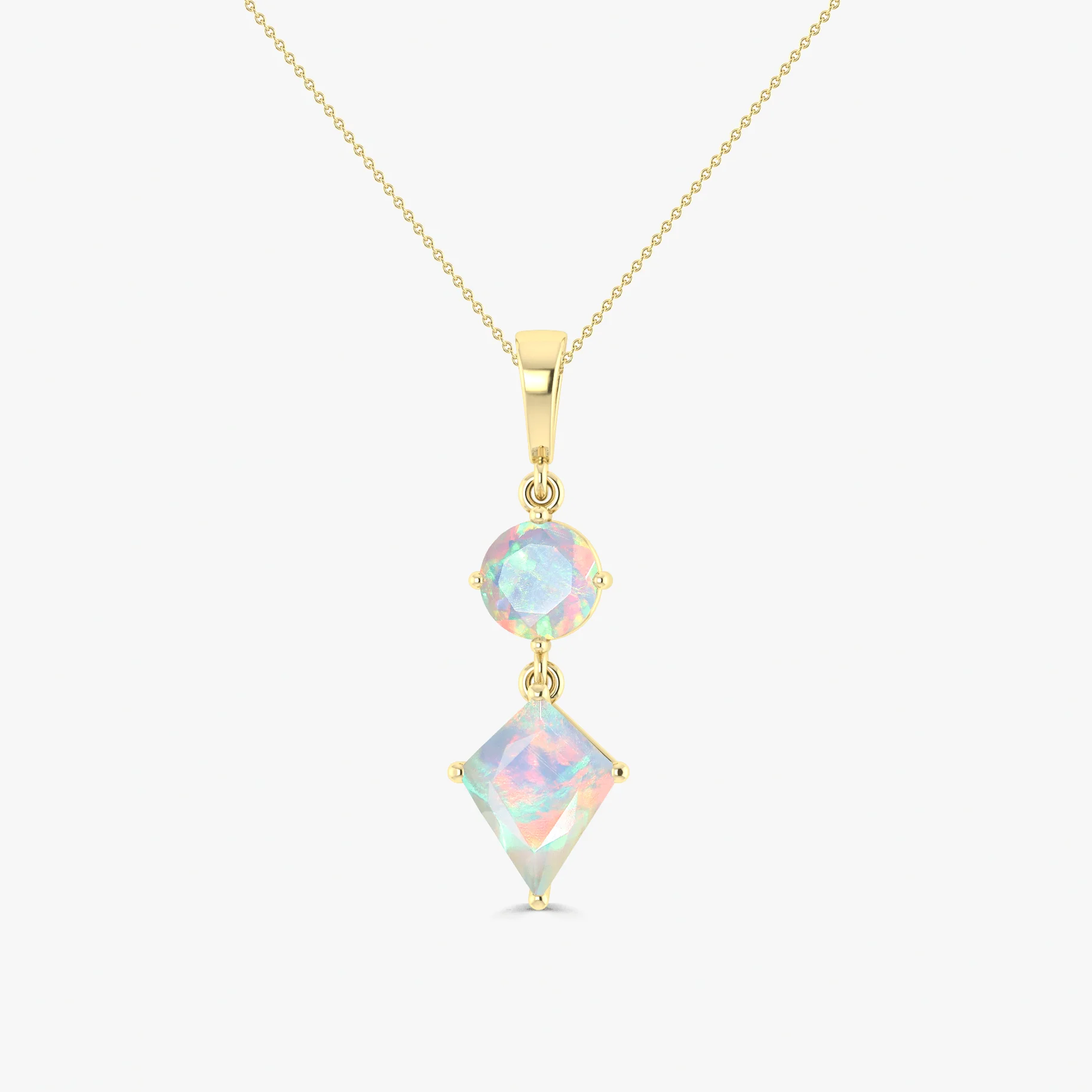 Natural White Opal Dual Stone Long Chain Pendant Necklace