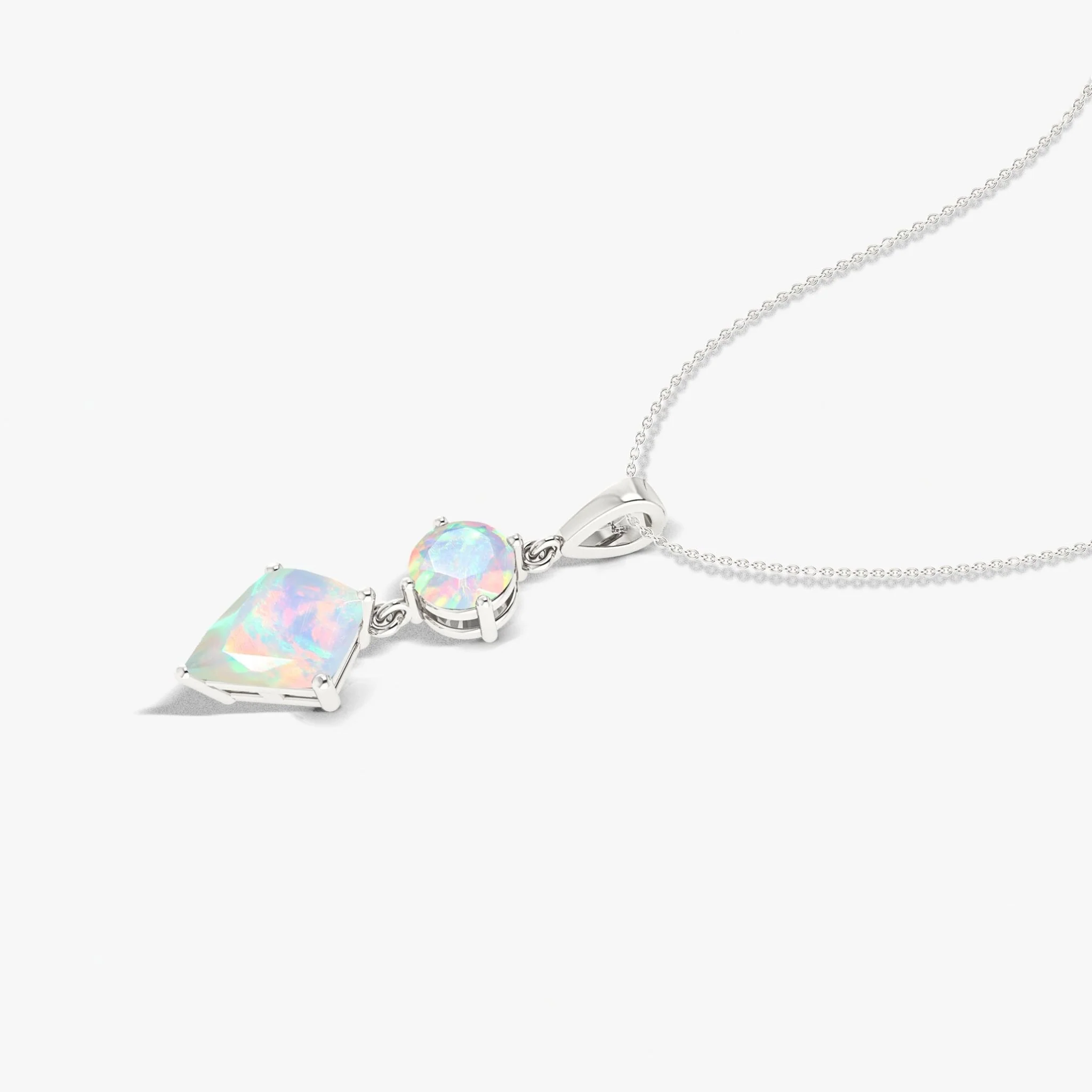 Natural White Opal Dual Stone Long Chain Pendant Necklace - Image 4
