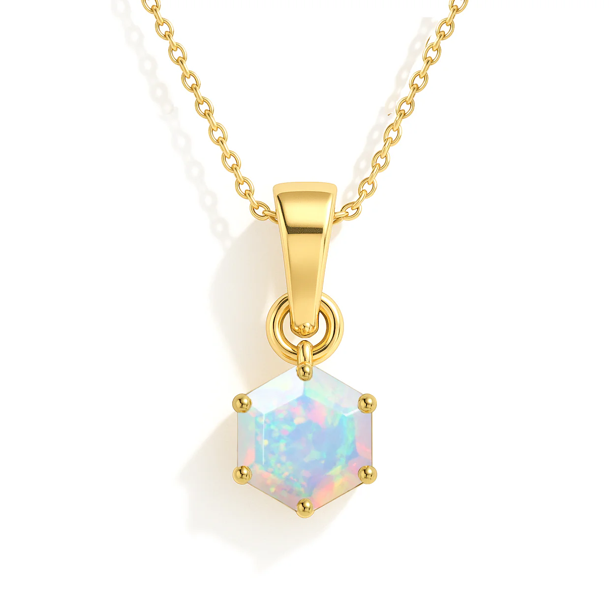 Natural White Opal Hexagon Solitaire Pendant Necklace in 925 Sterling Silver 1.20ct - Image 4