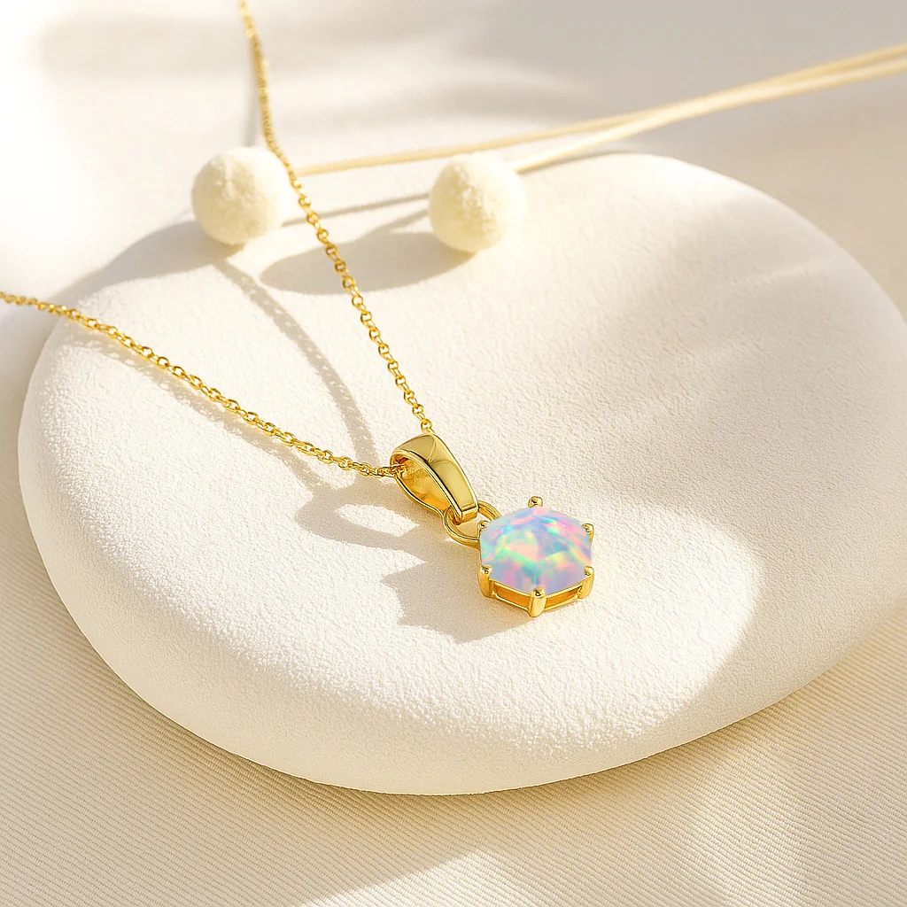 Natural White Opal Hexagon Solitaire Pendant Necklace in 925 Sterling Silver 1.20ct - Image 6