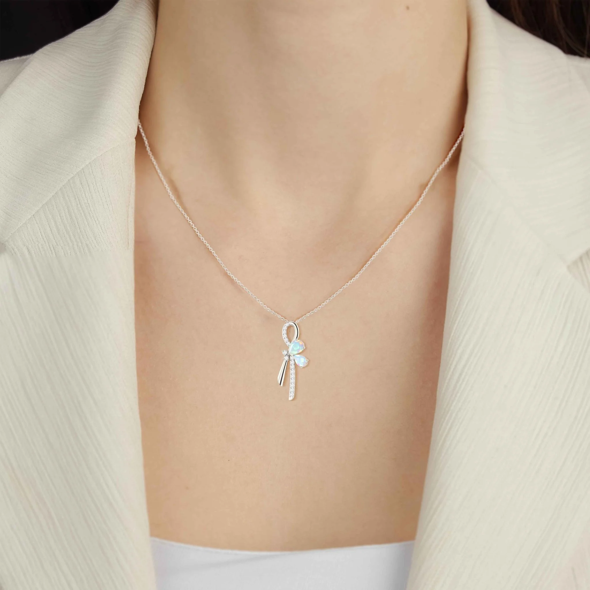 Natural White Opal Knot Style Charm Pendant Necklace - Image 3