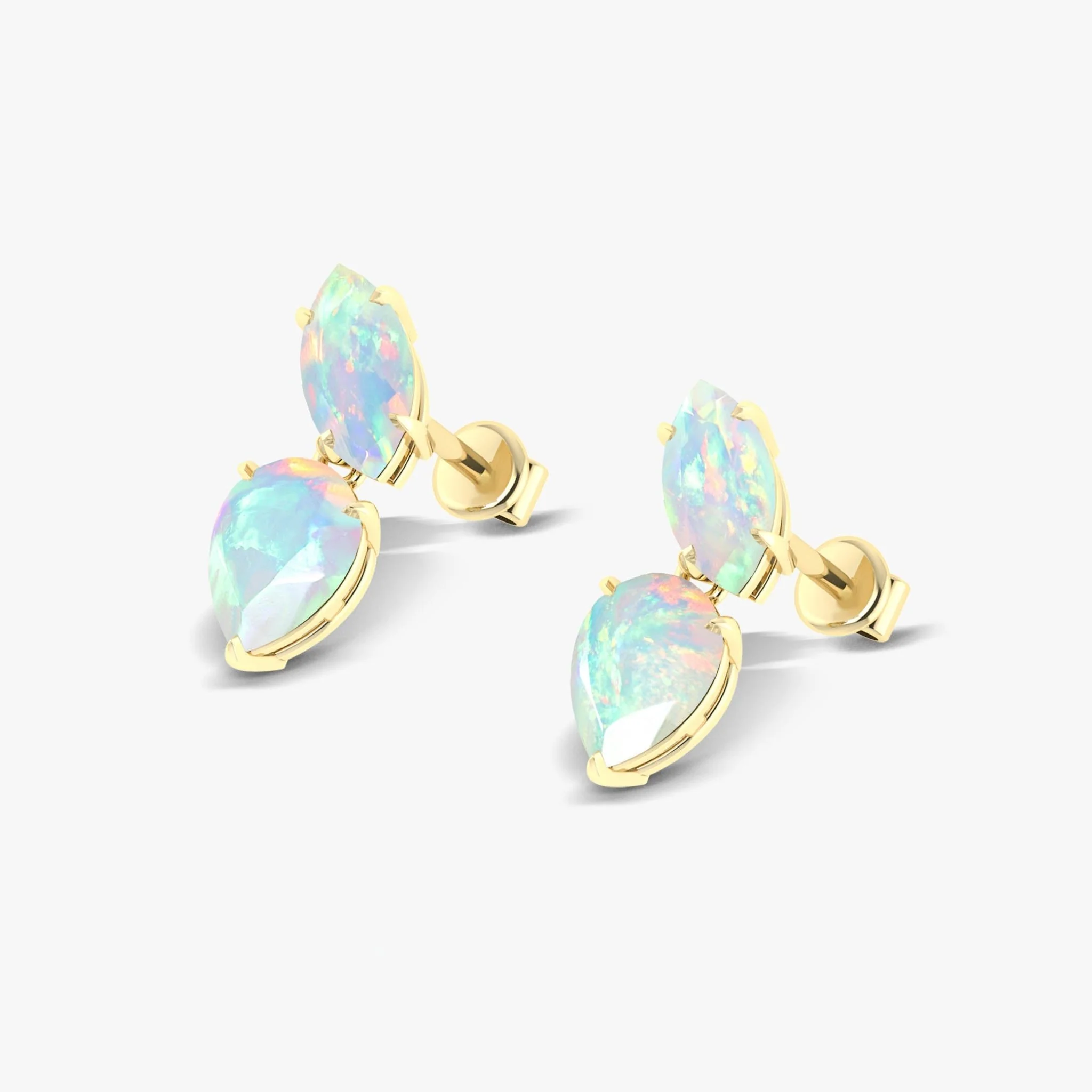 Natural White Opal Marquise & Pear Two Stone Stud Earrings - Image 4