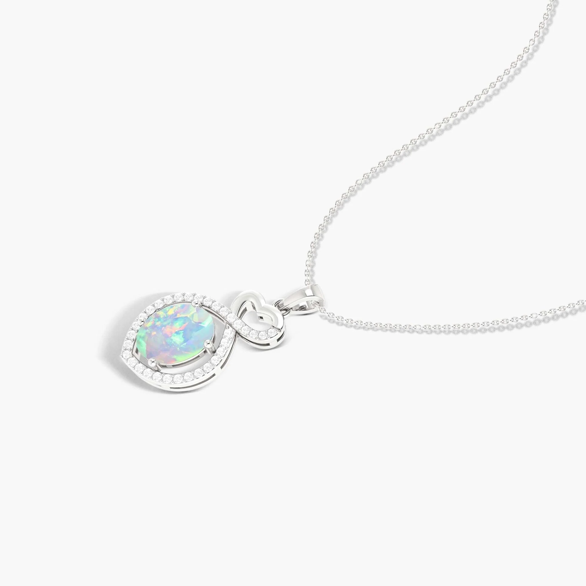 Natural White Opal Mini Heart Style Chain Pendant Necklace - Image 4