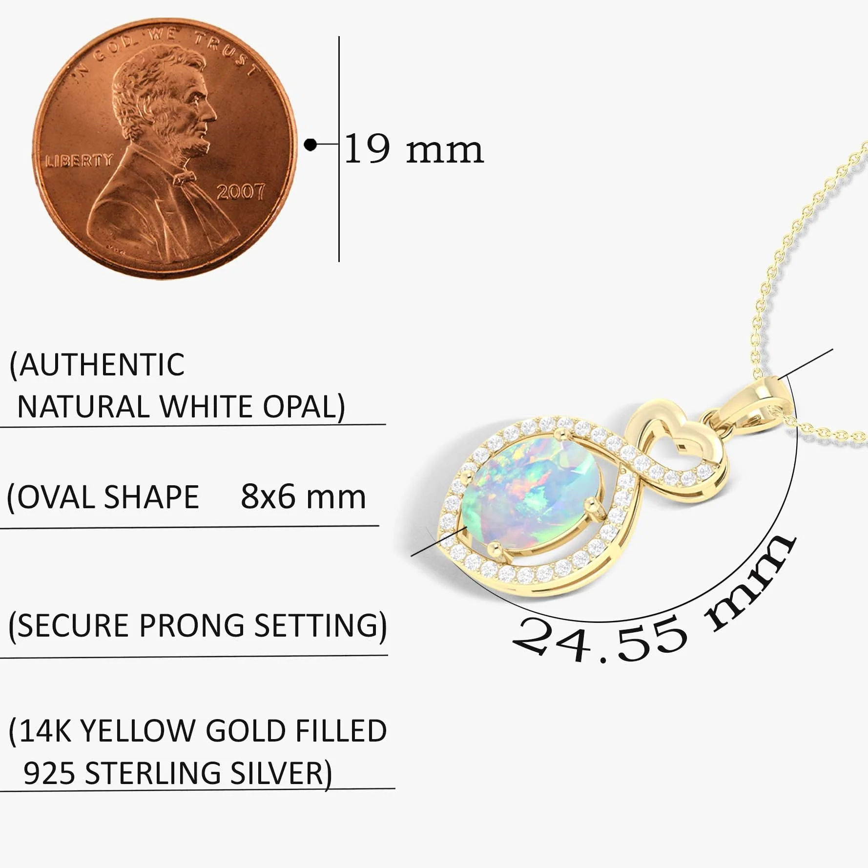 Natural White Opal Mini Heart Style Chain Pendant Necklace - Image 5
