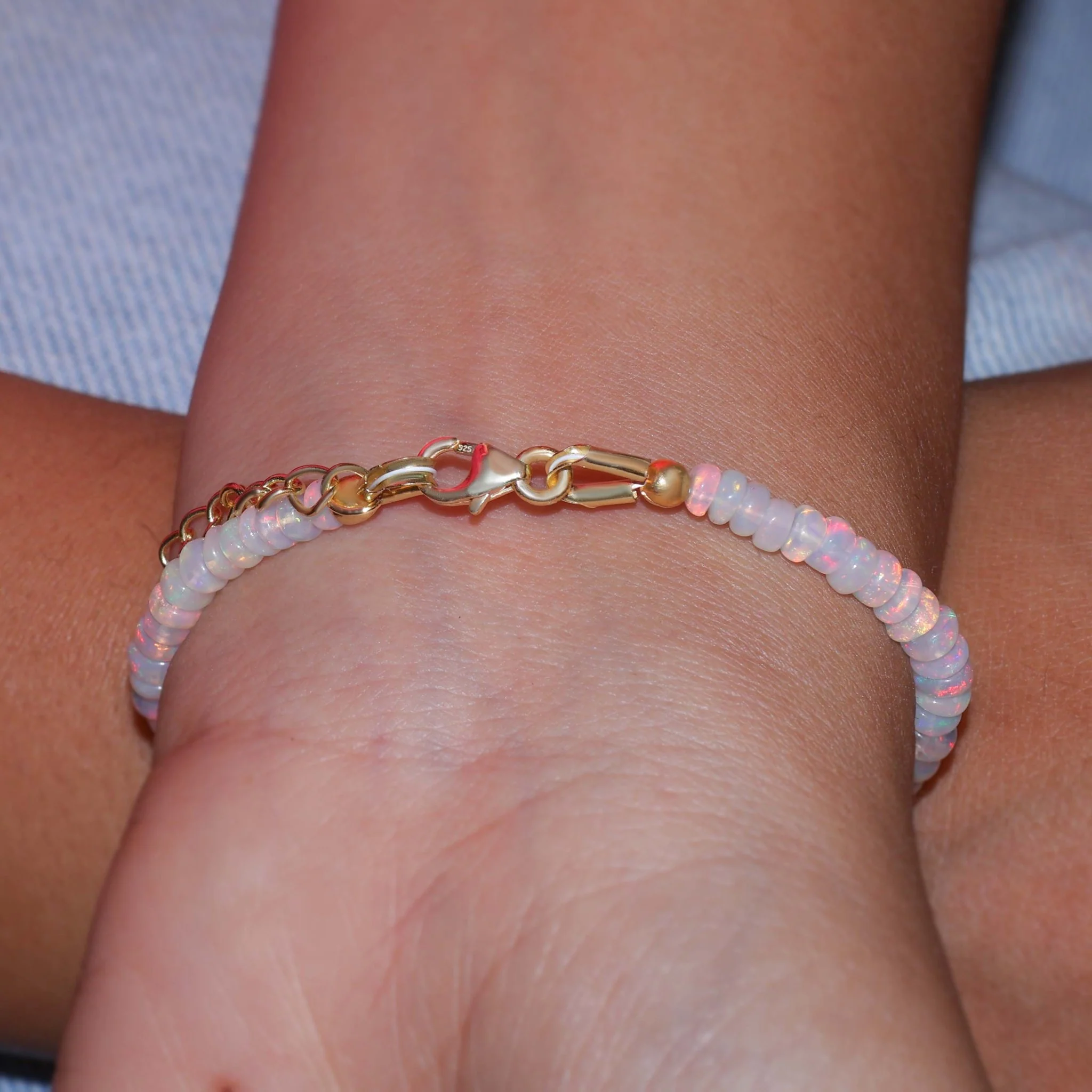 Natural White Opal Plain Beaded Bracelet Handmade Jewelry - Image 3