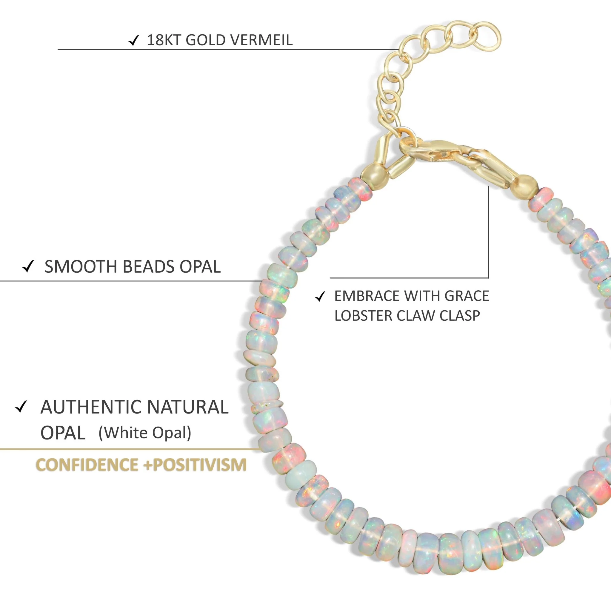 Natural White Opal Plain Beaded Bracelet Handmade Jewelry - Image 5