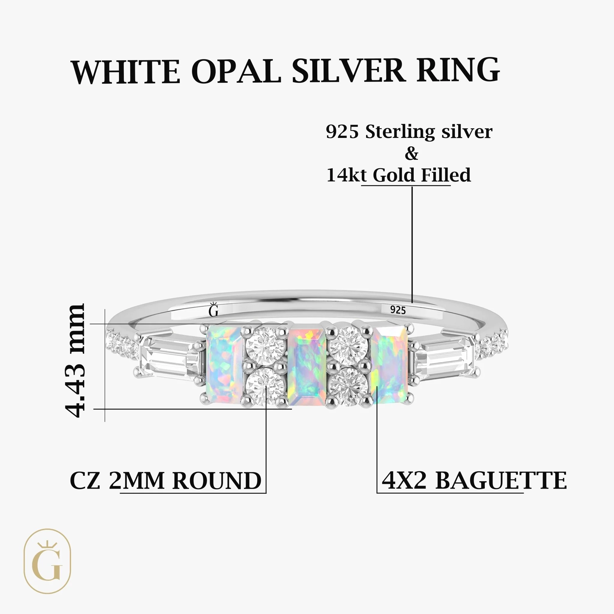 Natural White Opal Designer Ring with Zircon - Image 6