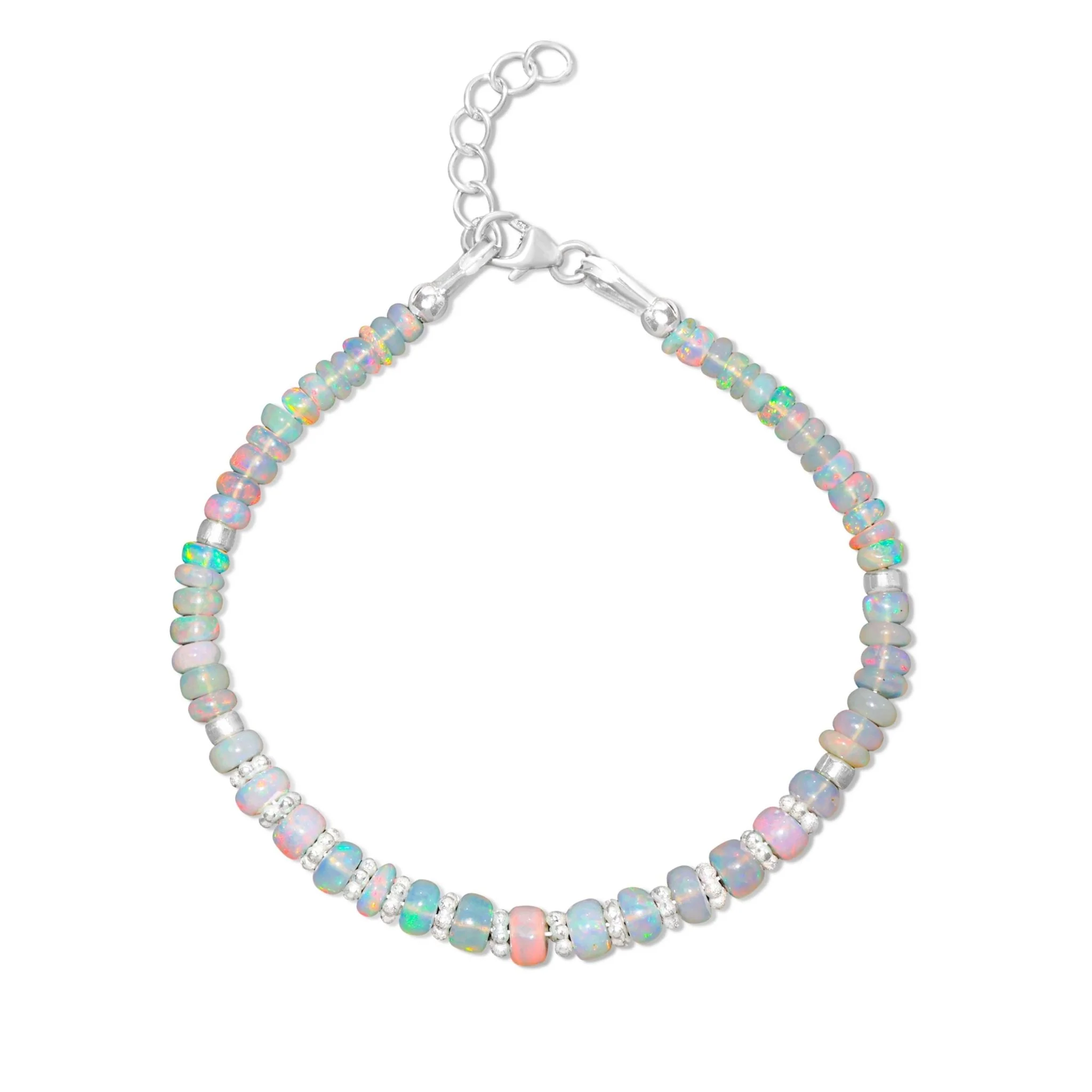 Natural White Opal Separator Rondelle Beaded Bracelet