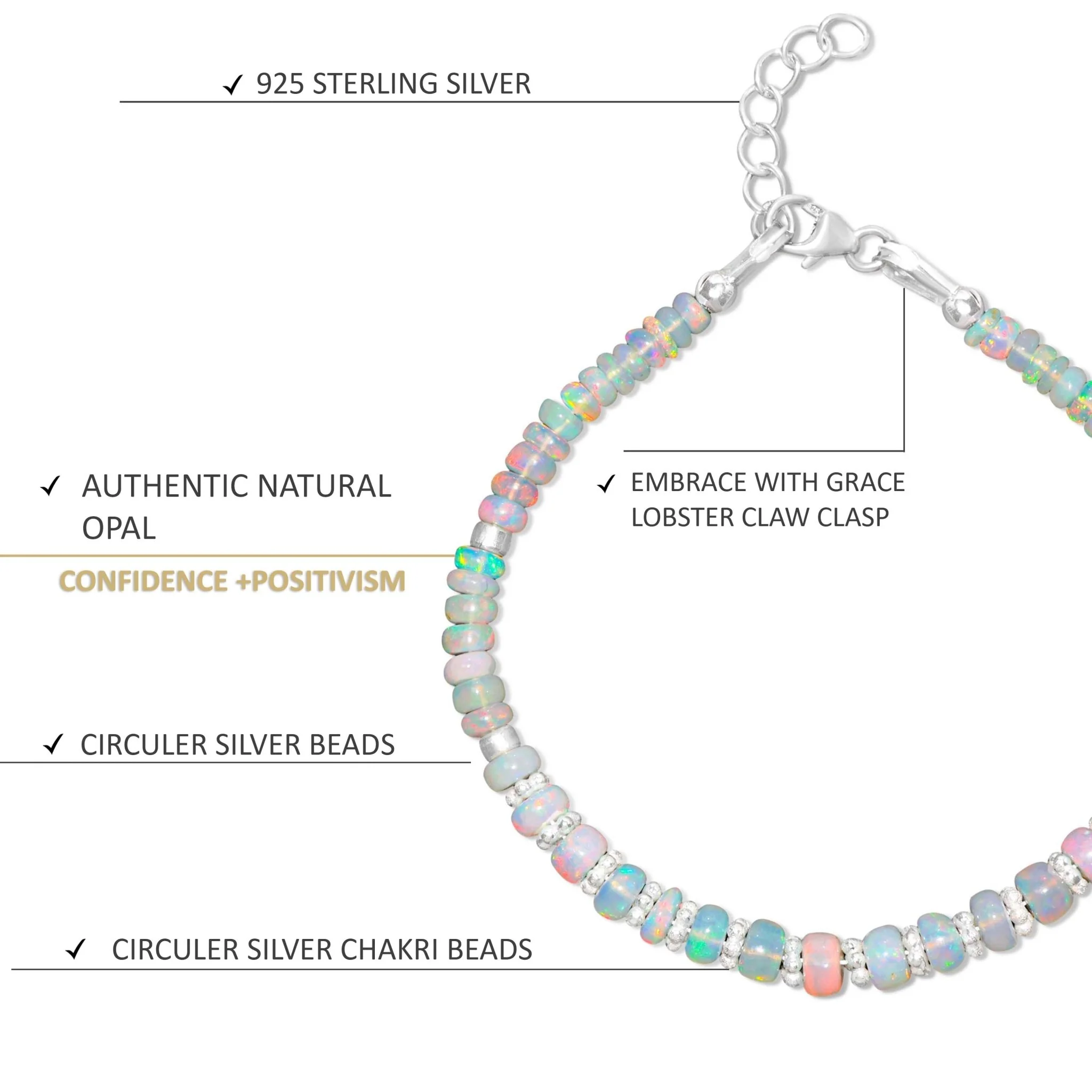 Natural White Opal Separator Rondelle Beaded Bracelet - Image 6