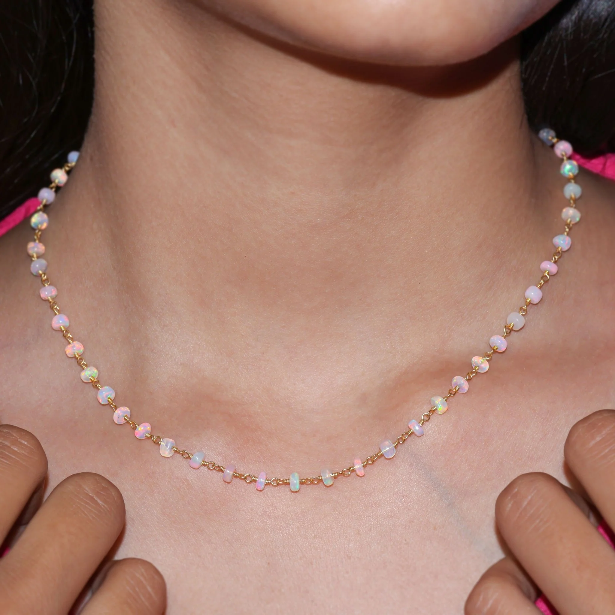 Natural White Opal Smooth Beads Necklace With 18kt Gold Vermeil - Image 2