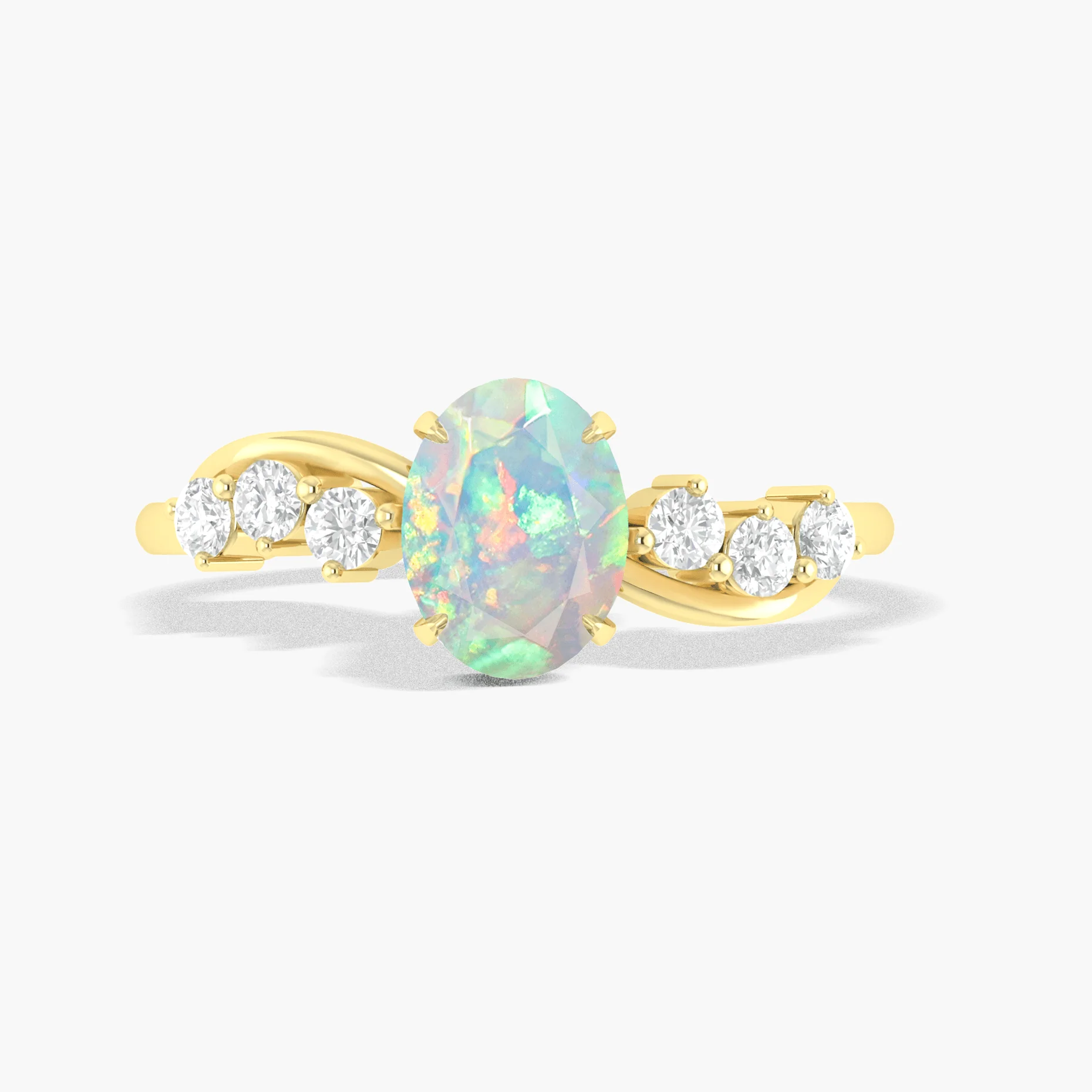 Natural White Opal Solitaire with Accents Ring with Gold Filled & Sterling Silver
