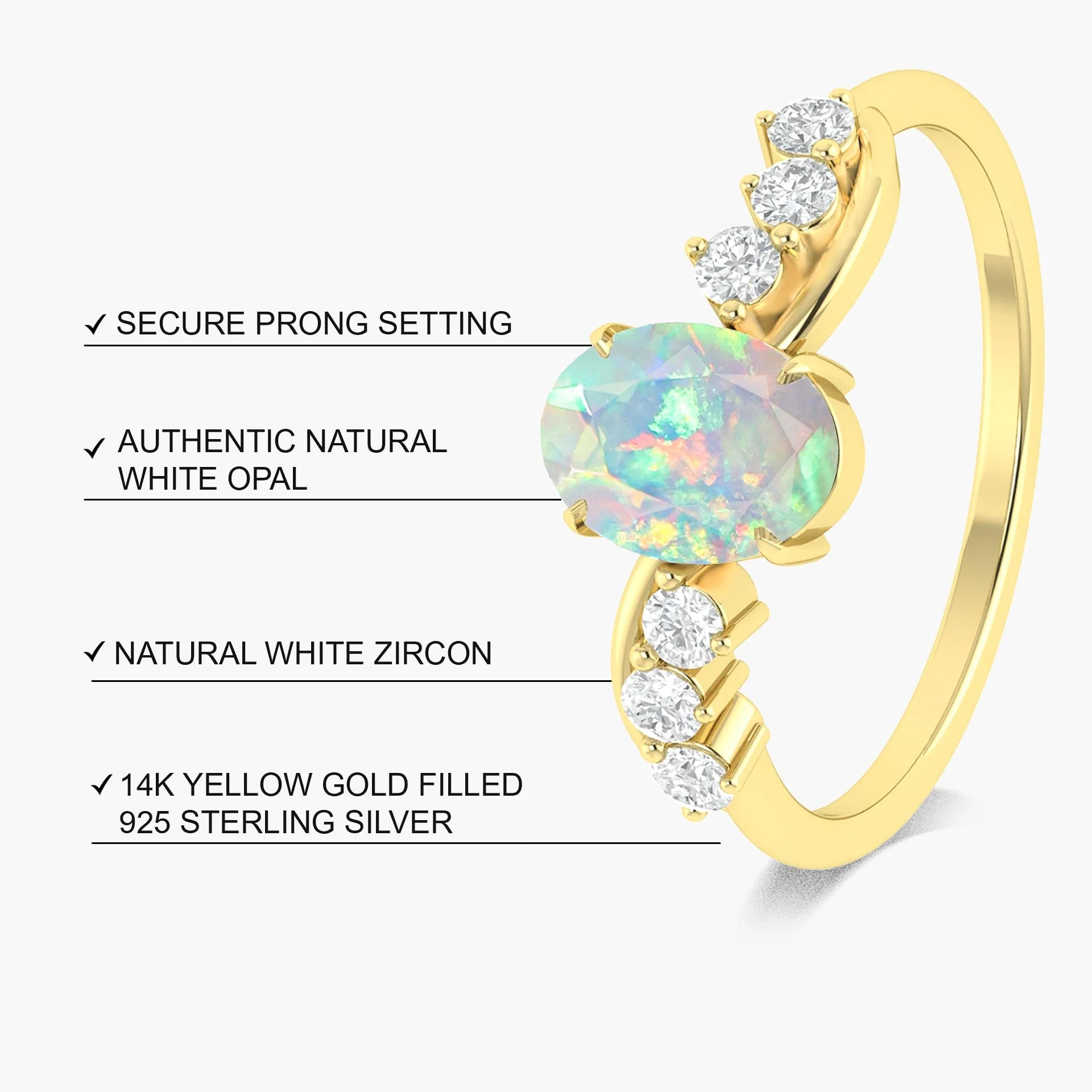 Natural White Opal Solitaire with Accents Ring with Gold Filled & Sterling Silver - Image 6