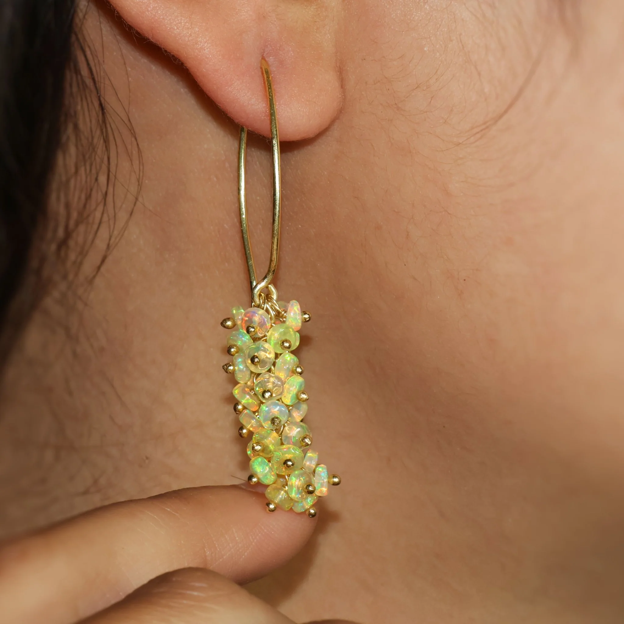 Natural Yellow Opal French Hook Style Beaded Cluster Earrings - Image 3