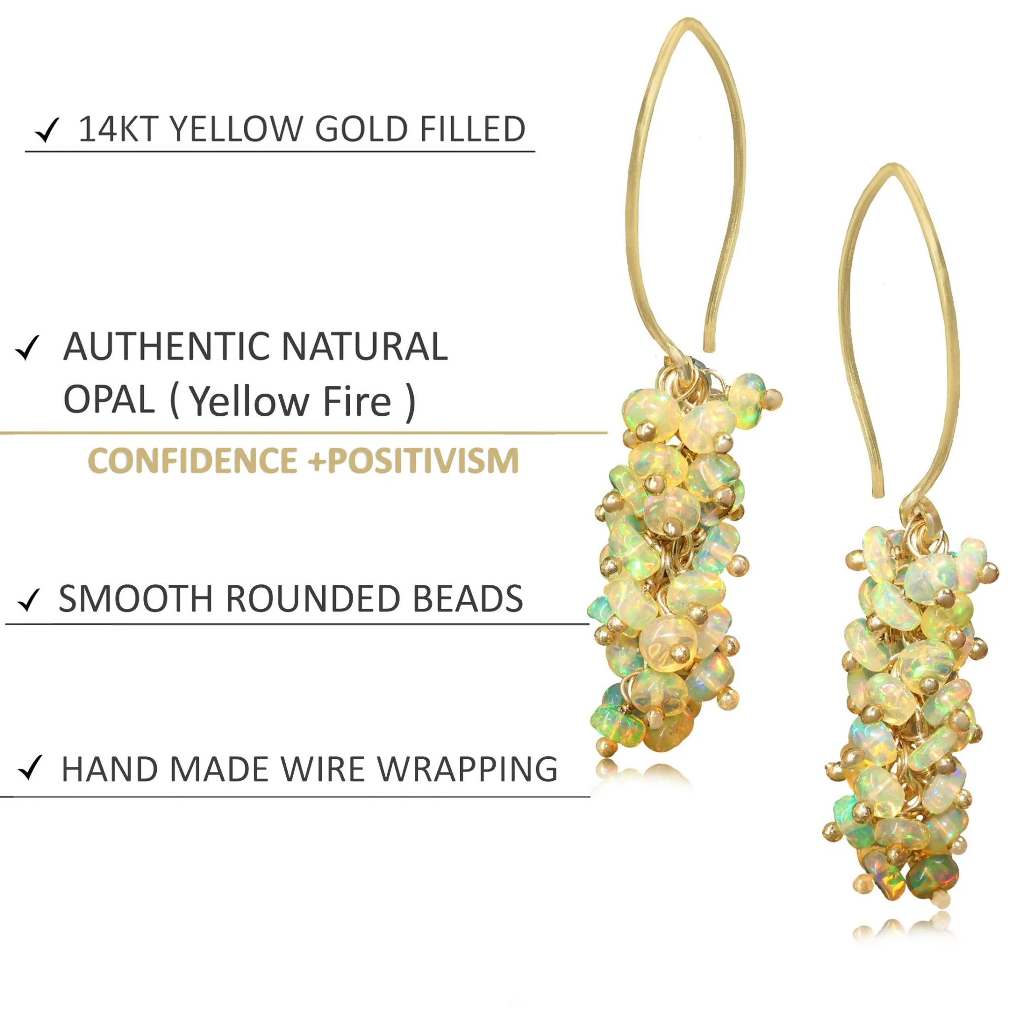 Natural Yellow Opal French Hook Style Beaded Cluster Earrings - Image 4
