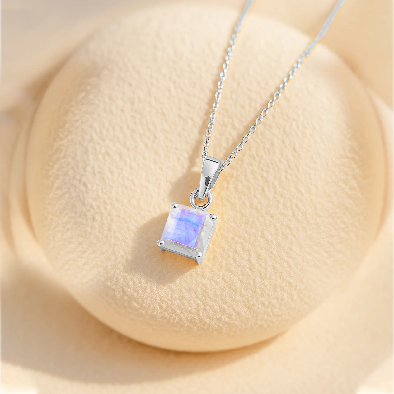 Octagon Moonstone Solitaire Pendant Necklace in 925 Sterling Silver 7mm Stone 1.50ct - Image 3