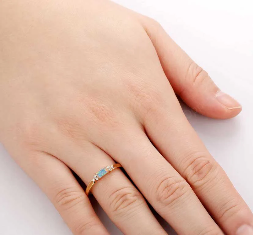 Opal Baguette Ring in Gold Filled & Sterling Silver - Image 3