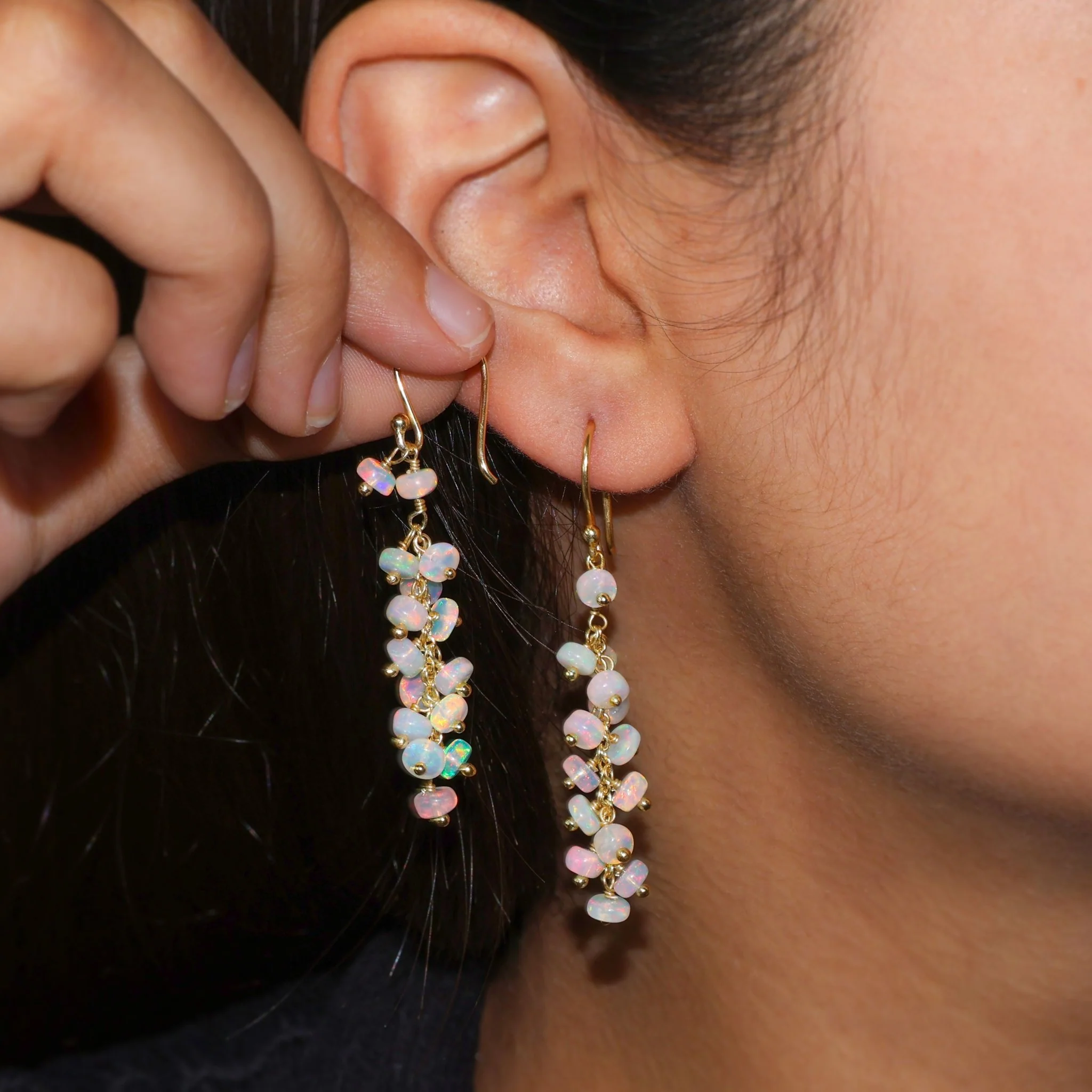 Opal Beads Earrings Handcrafted Wire Wrapping Dangle Earrings - Image 4
