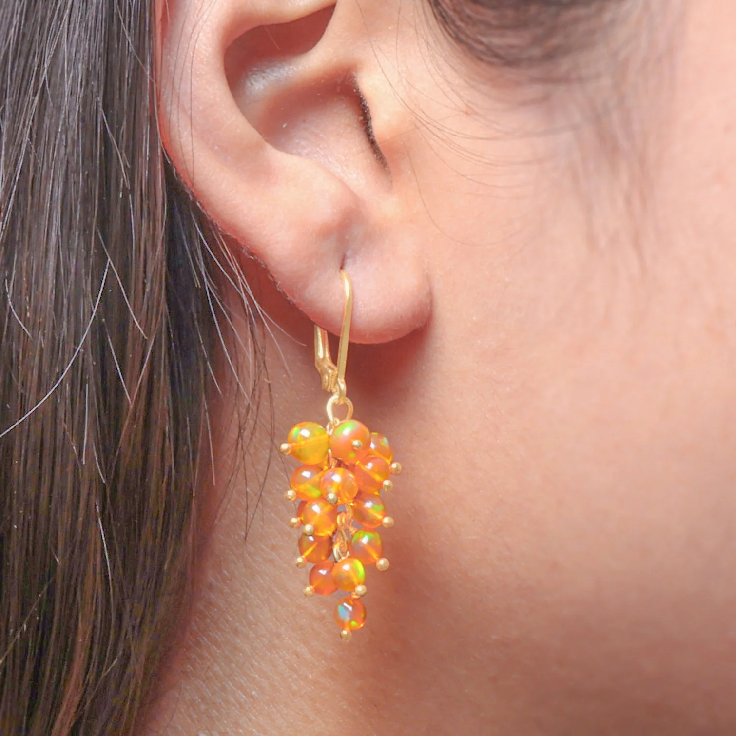 Orange Opal Earrings – Handmade Ethiopian Opal Jewelry | Elegant Gemstone Collection - Image 3