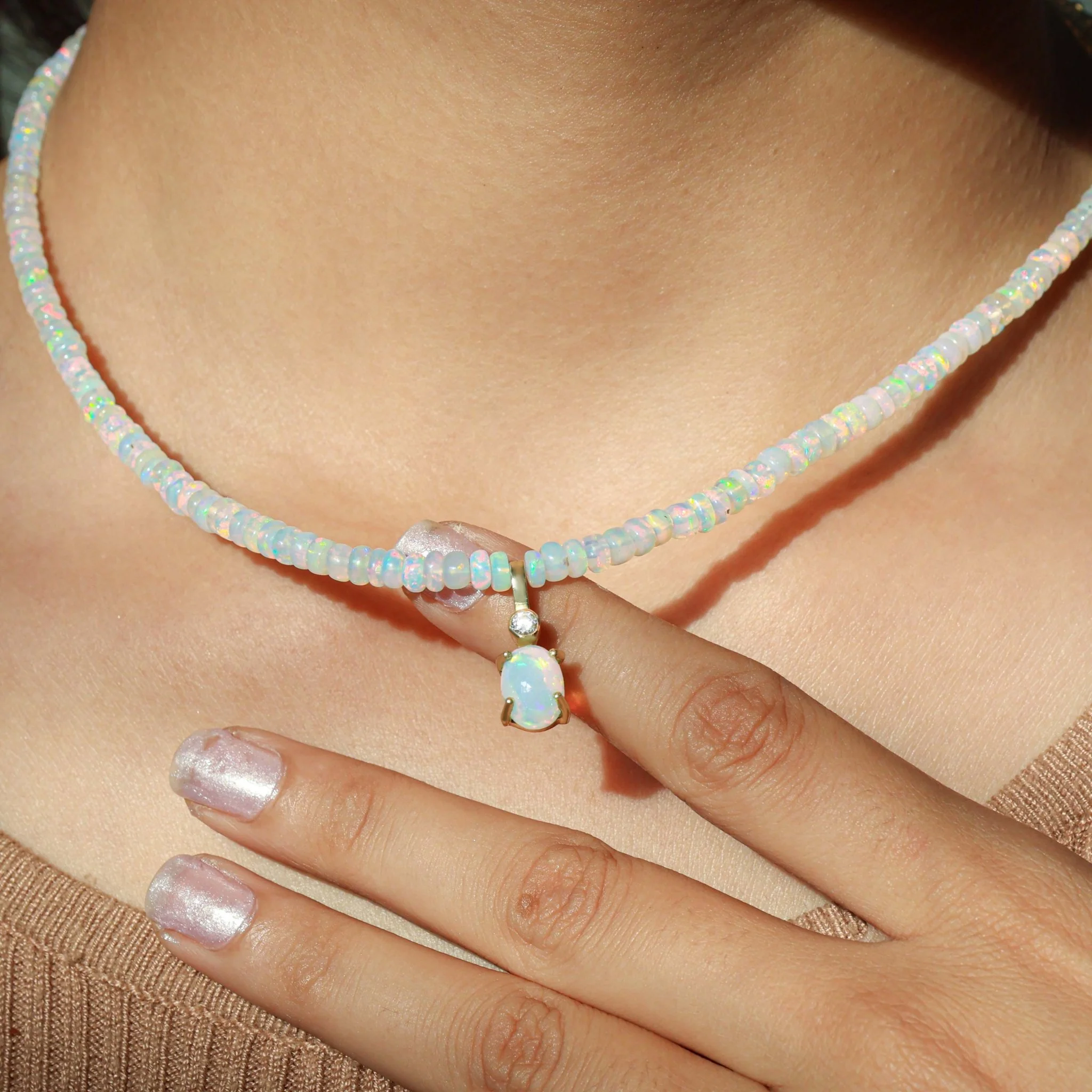 Organic Opal Beaded Necklace With Opal Pendant Perfect Gift For Her - Image 3
