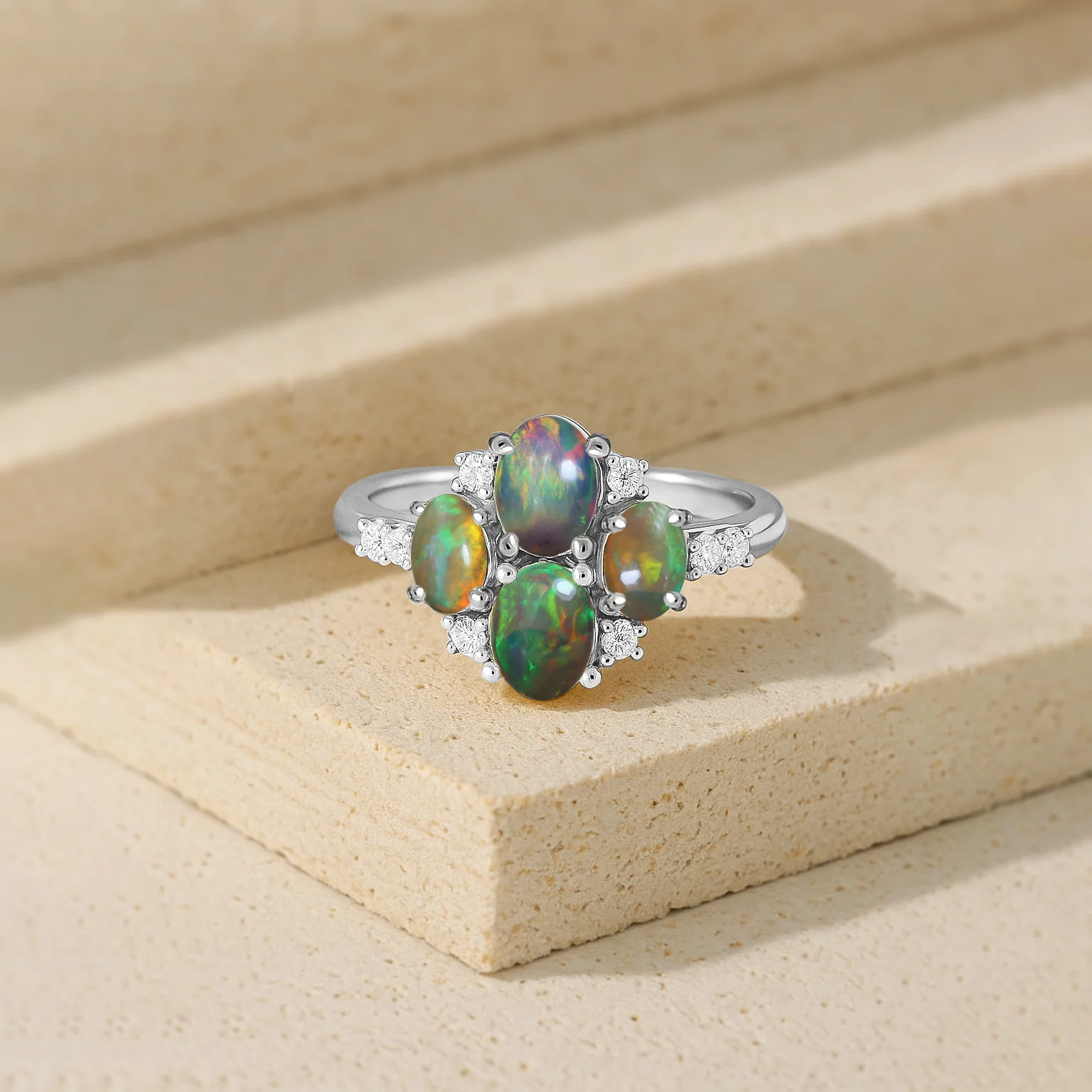 Oval Black Opal Cluster Ring in Sterling Silver Elegant 6x4mm Gem - Image 6