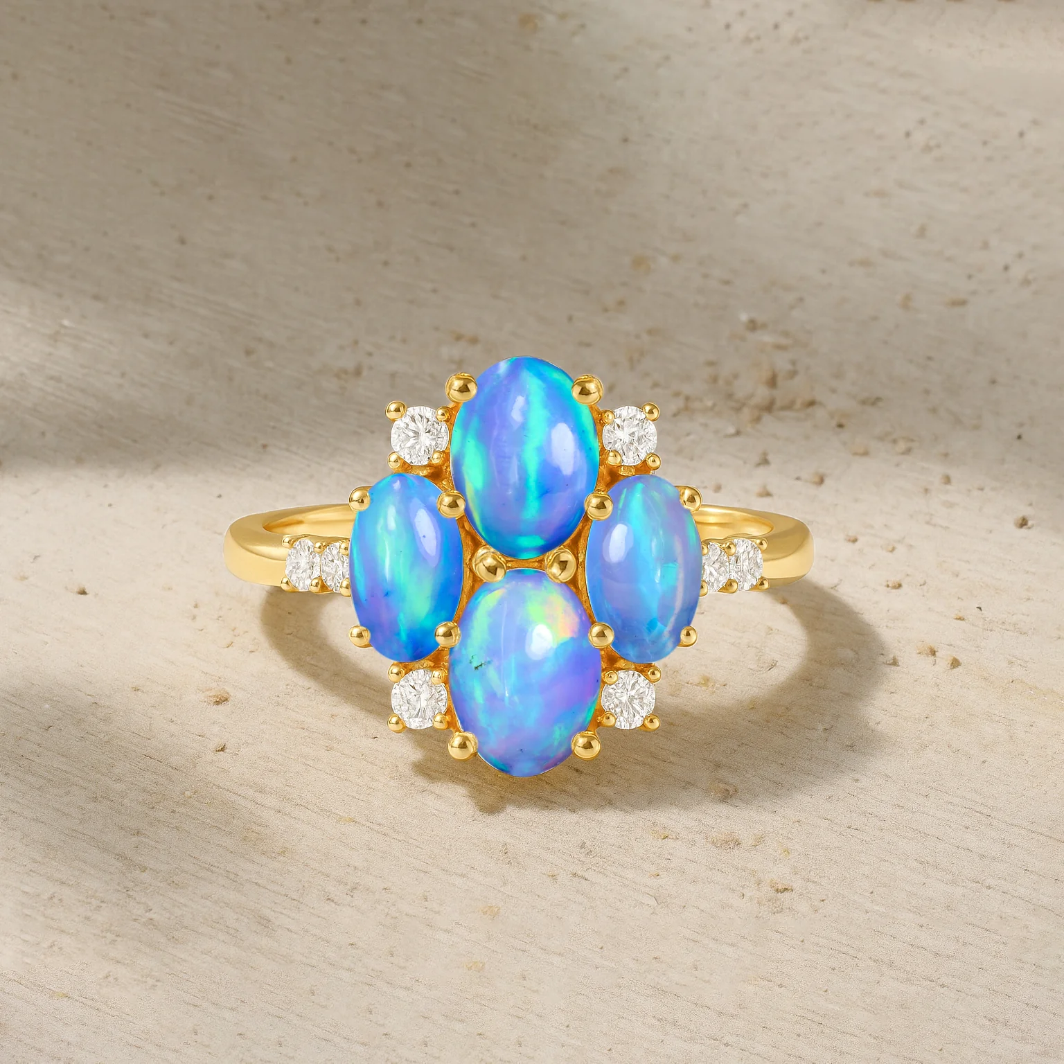 Oval Blue Opal Cluster Ring in Sterling Silver Elegant 6x4mm Gem - Image 11