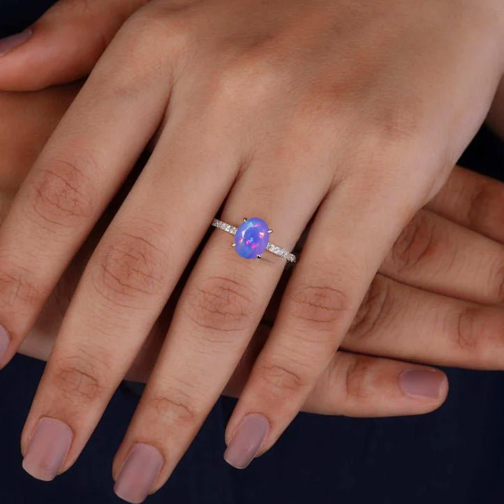 Oval Lavender fire Ethiopian opal wedding ring - Image 6