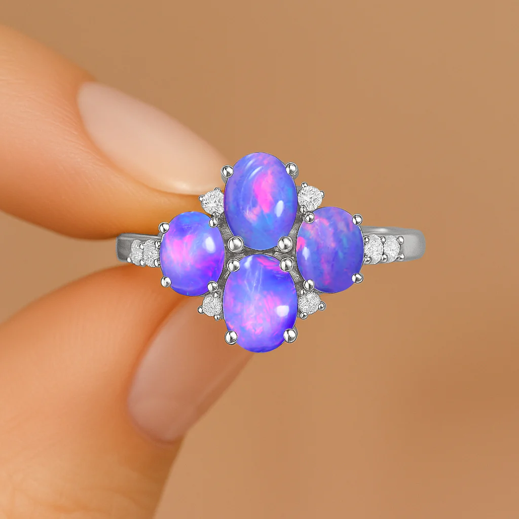Oval Lavender Opal Cluster Ring in Sterling Silver Elegant 6x4mm Gem - Image 14