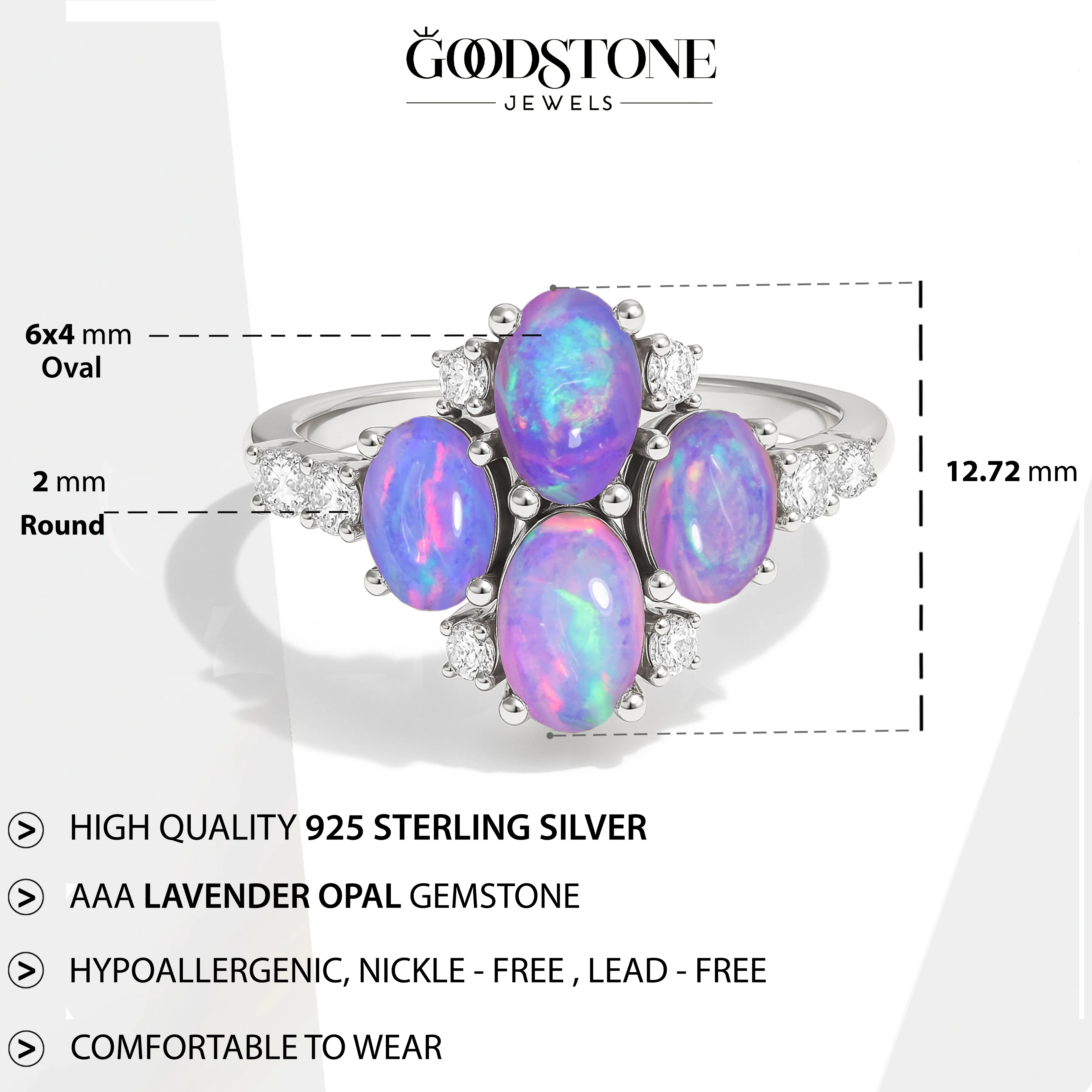 Oval Lavender Opal Cluster Ring in Sterling Silver Elegant 6x4mm Gem - Image 6