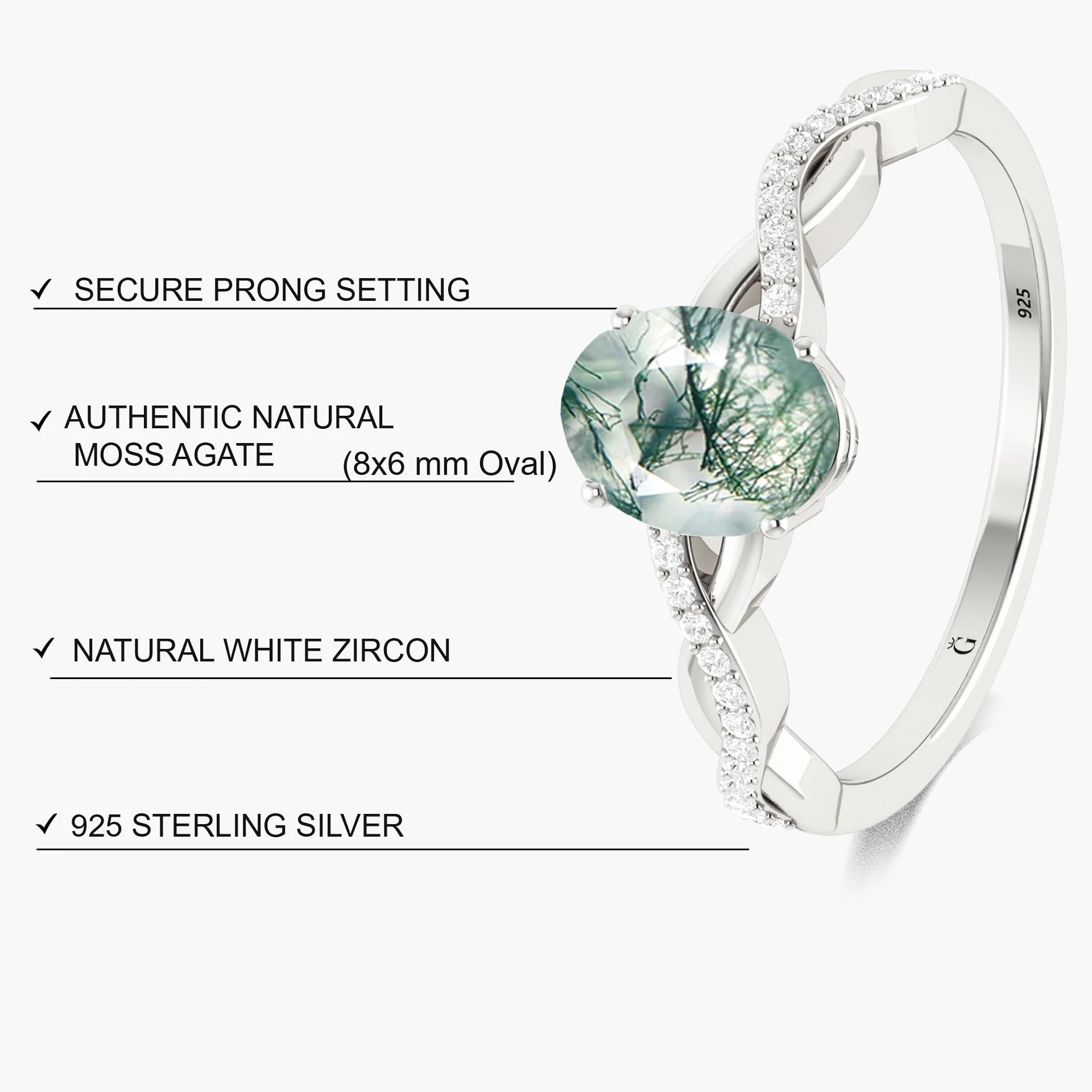 Oval Moss Agate wedding statement ring for women - Image 6