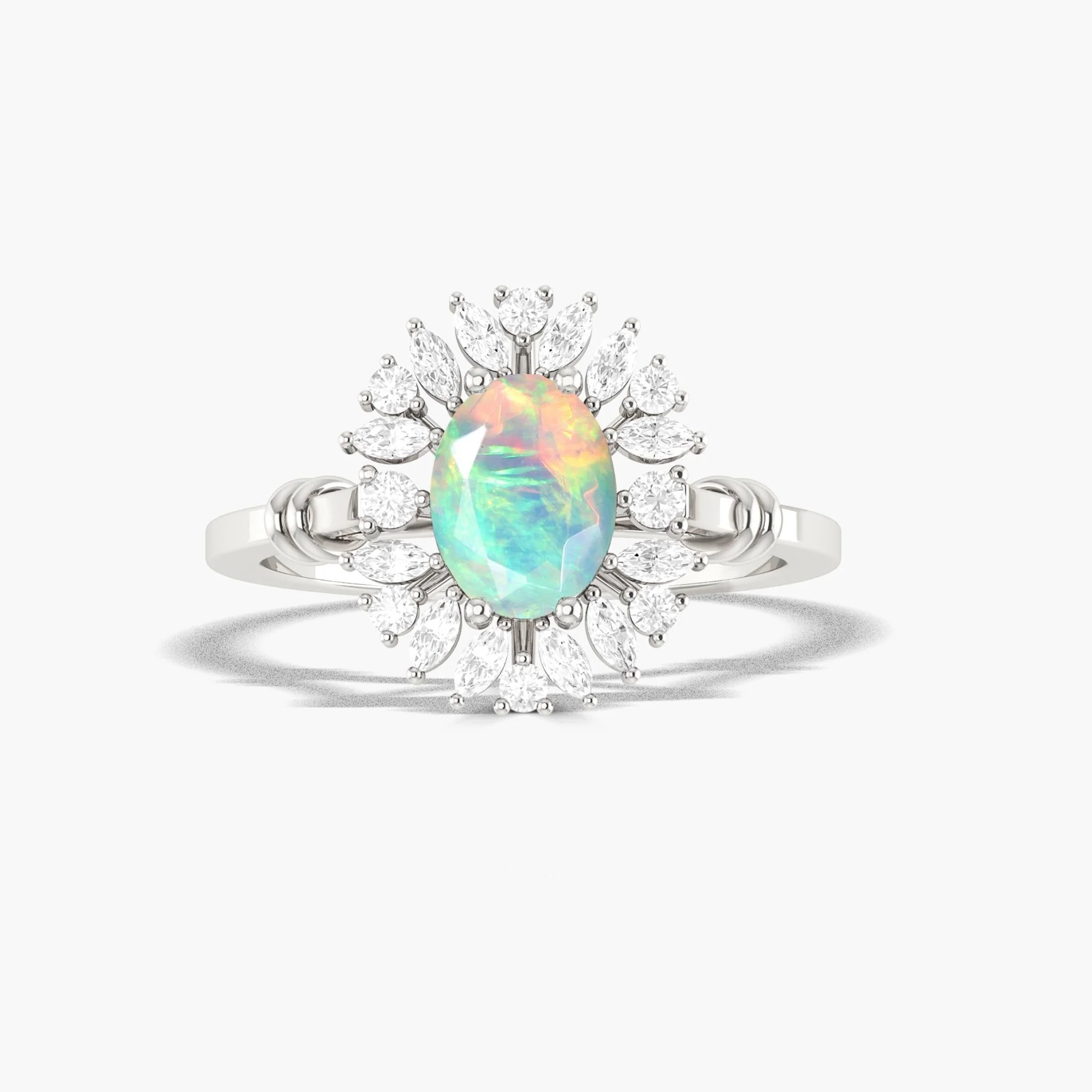 Oval Opal Wedding Ring with Halo Setting