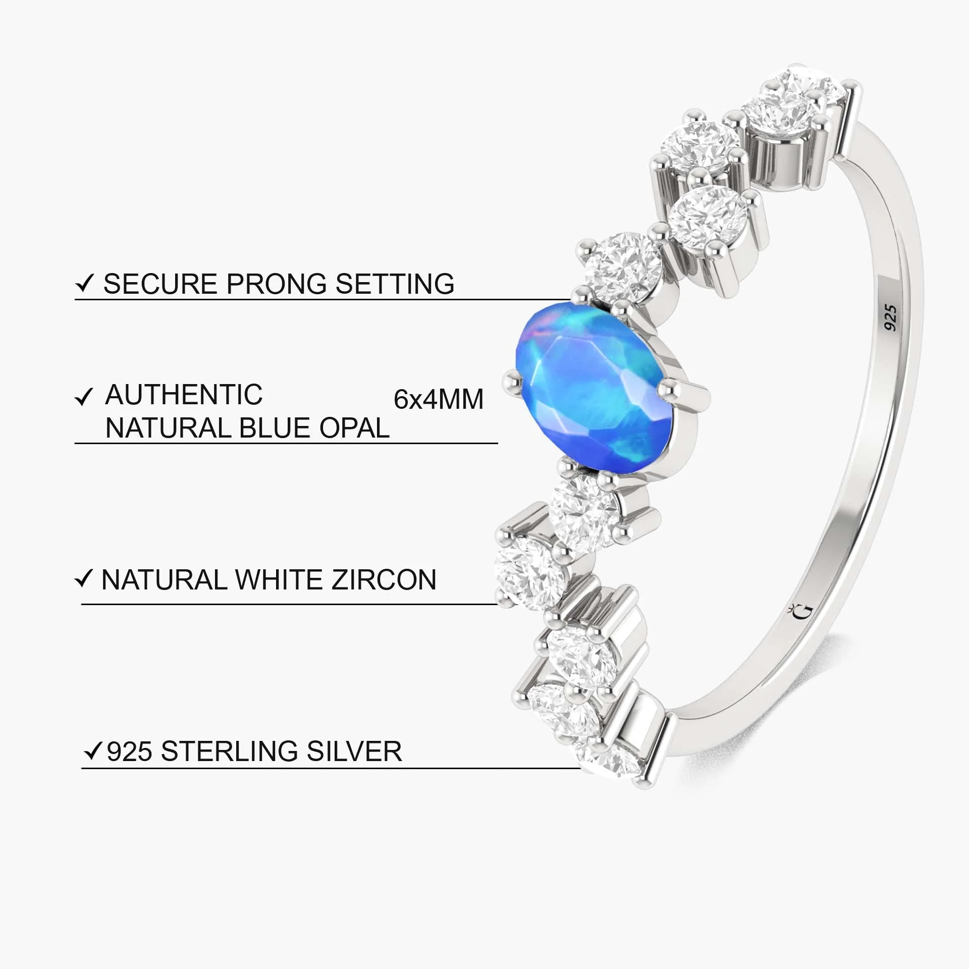Oval shape Blue fire opal with zircon Gold vermeil ring - Image 6