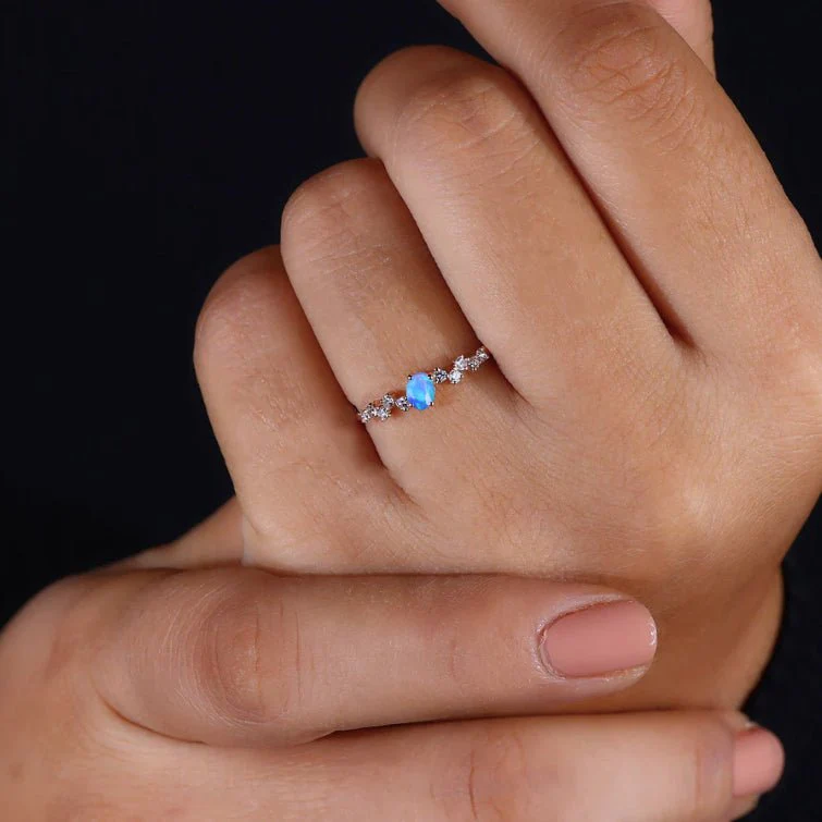 Oval shape Blue fire opal with zircon Gold vermeil ring - Image 8